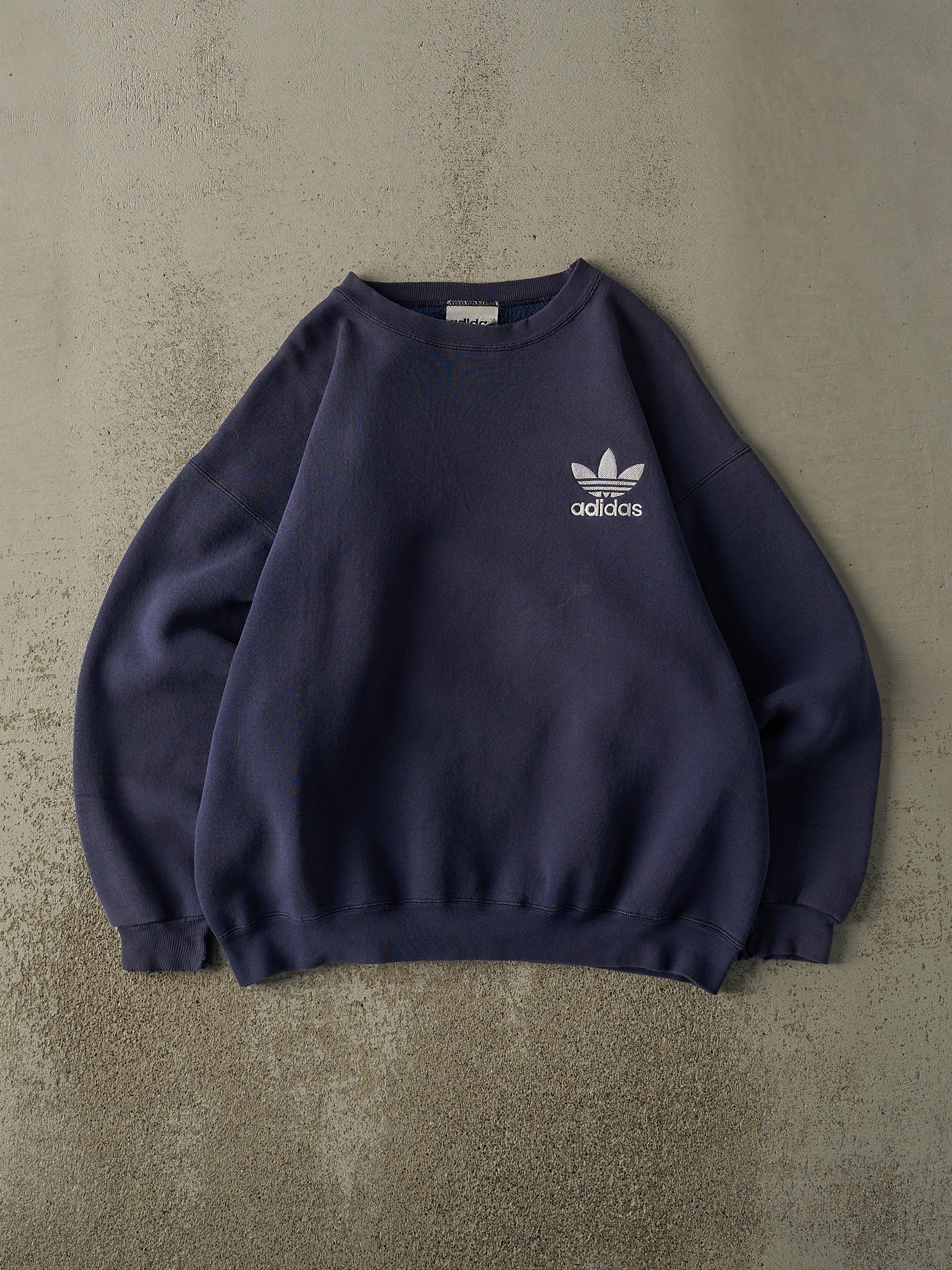 Vintage 90s Sun Faded Navy Blue Adidas Embroidered Crewneck (L/XL)