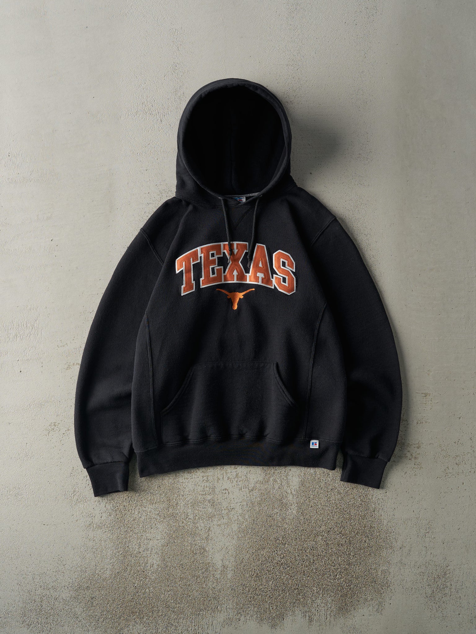 Vintage Y2K Black University of Texas Longhorns Russell Athletics Embroidered Hoodie (M)