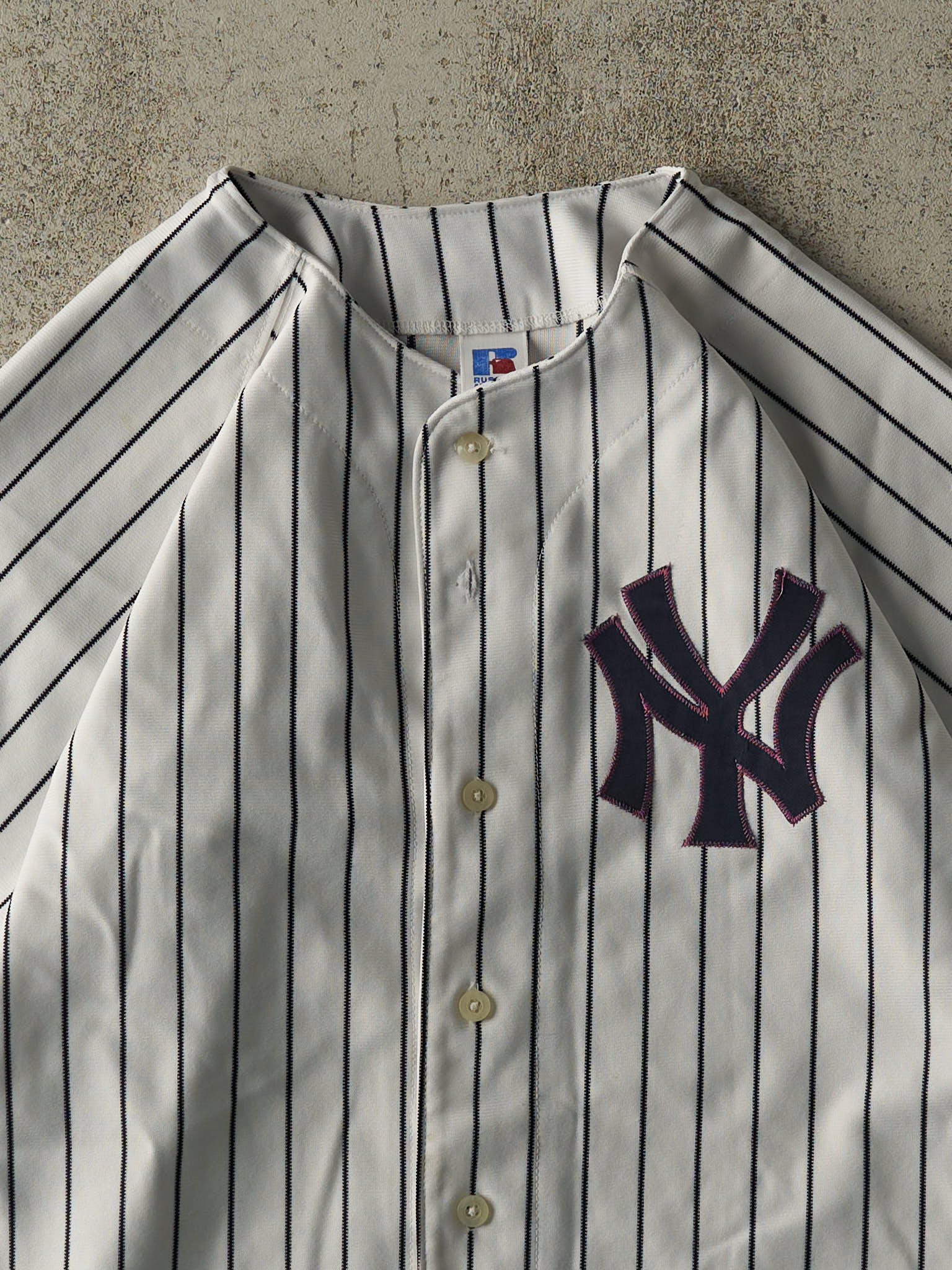 Vintage 80s White Pinstripe New York Yankees Embroidered Jersey (S/M)
