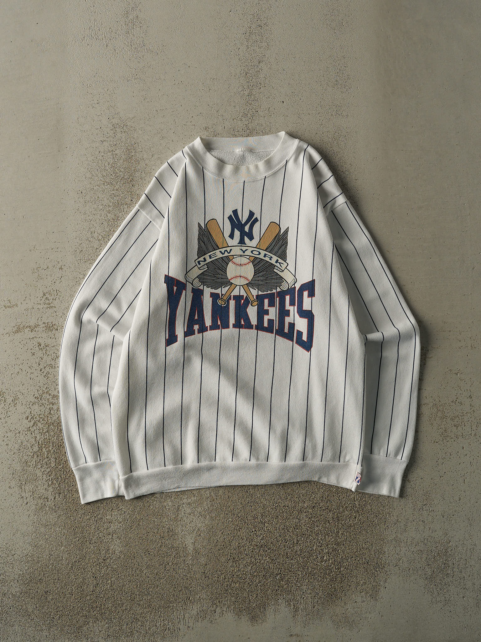 Vintage 80s White New York Yankees Pinstripe Logo 7 Crewneck (L)