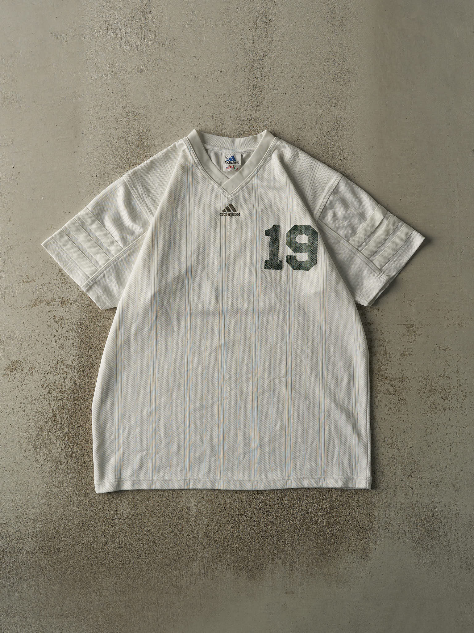Vintage 90s White & Green Adidas Embroidered #19 Soccer Jersey (XL)