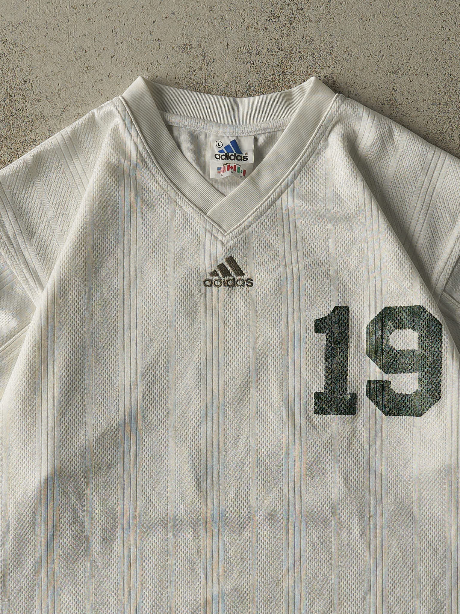 Vintage 90s White & Green Adidas Embroidered #19 Soccer Jersey (XL)