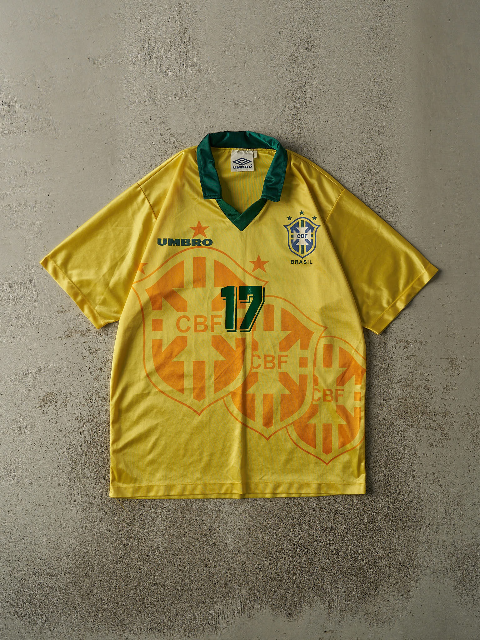 Vintage 90s RARE Yellow Umbro Brazil #17 Soccer Jersey (L/XL)