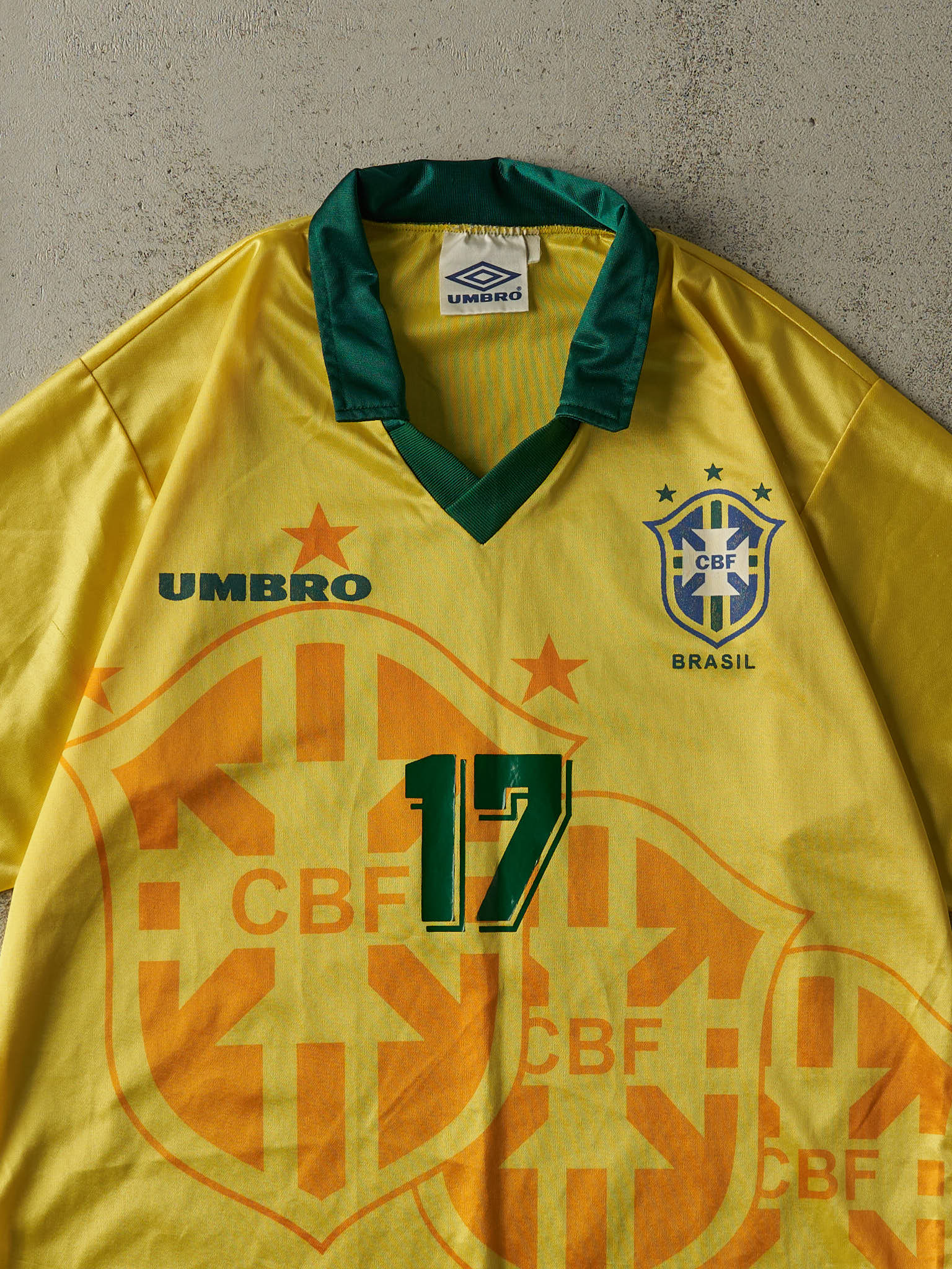 Vintage 90s RARE Yellow Umbro Brazil #17 Soccer Jersey (L/XL