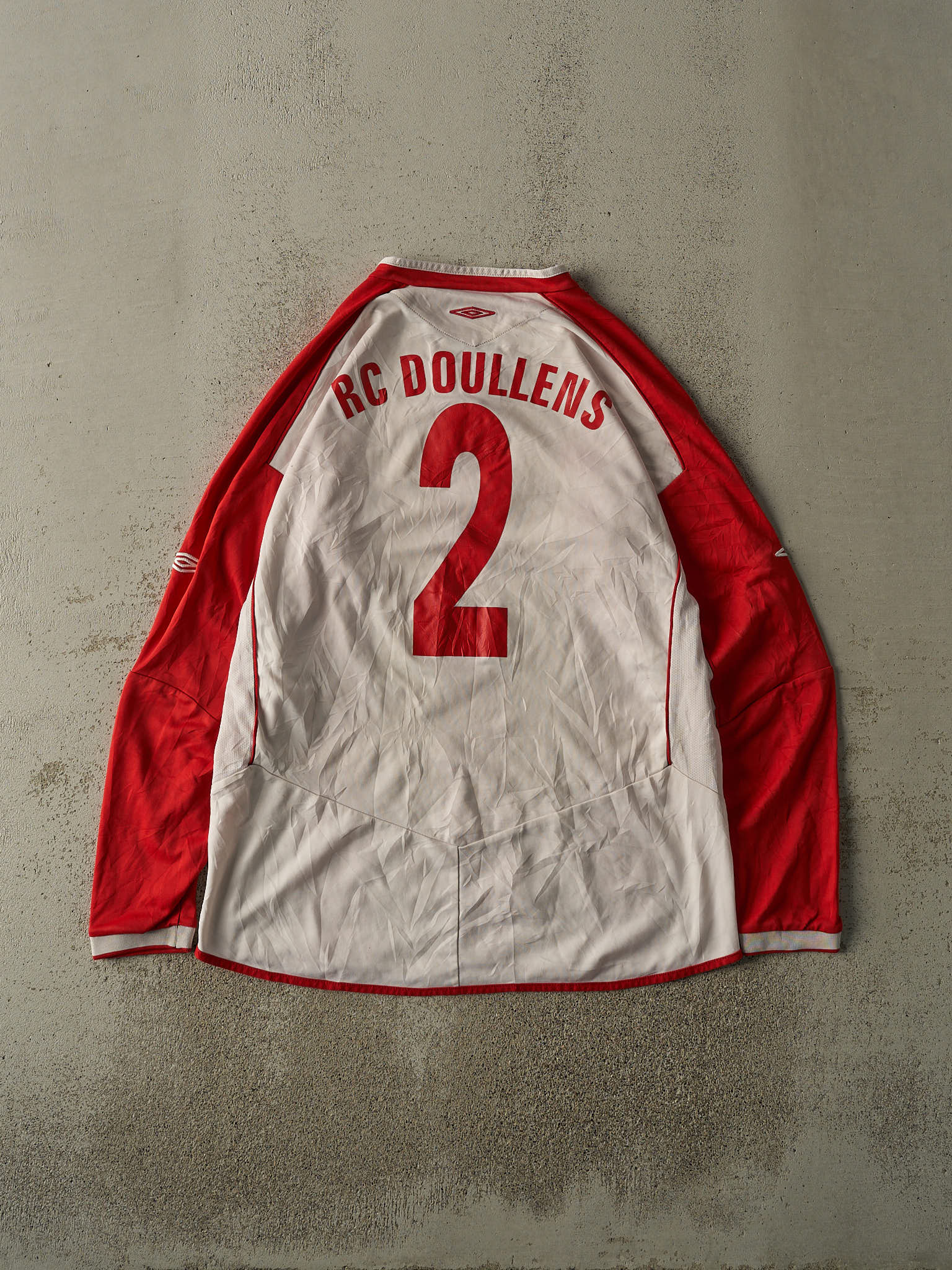 Vintage Y2K Red & White #2 RC Doullens Embroidered Long Sleeve Soccer Jersey (L/XL)
