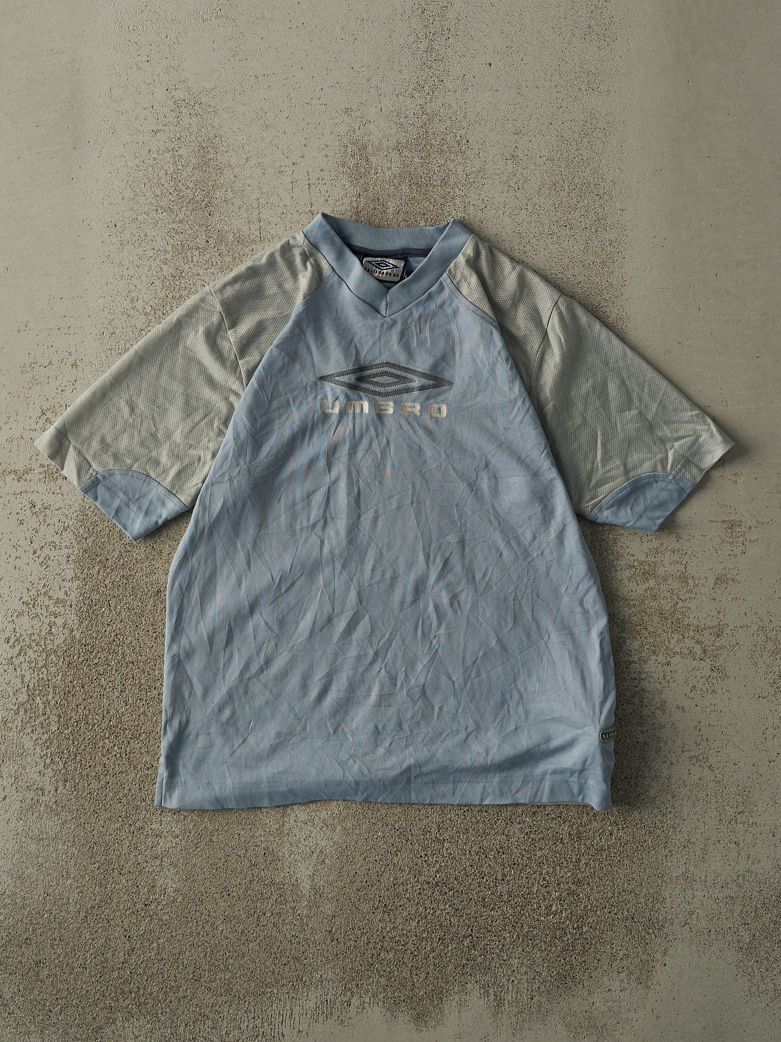 Vintage Y2K Blue & Grey Umbro Embroidered Soccer Jersey (S)