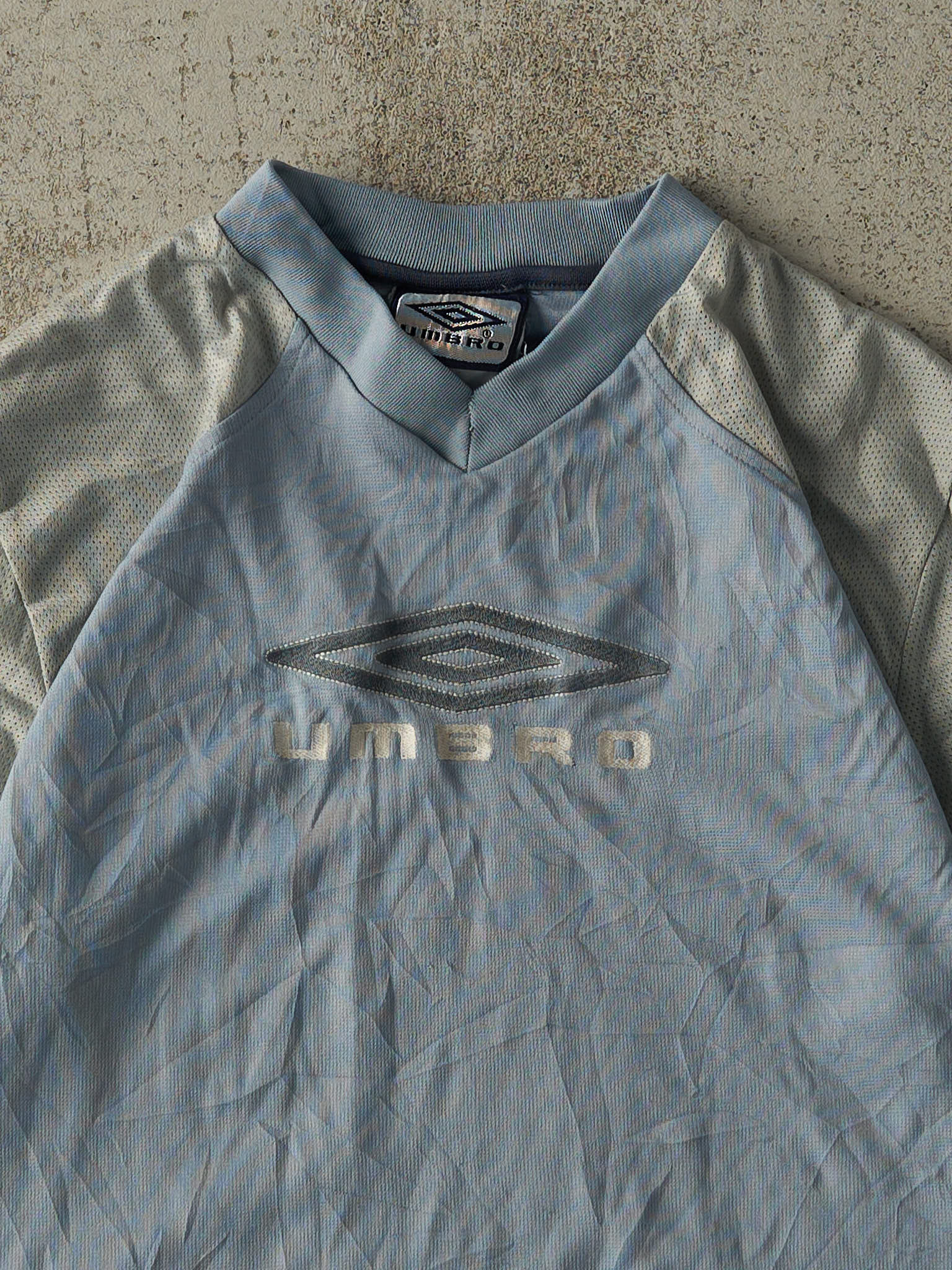 Vintage Y2K Blue & Grey Umbro Embroidered Soccer Jersey (S)