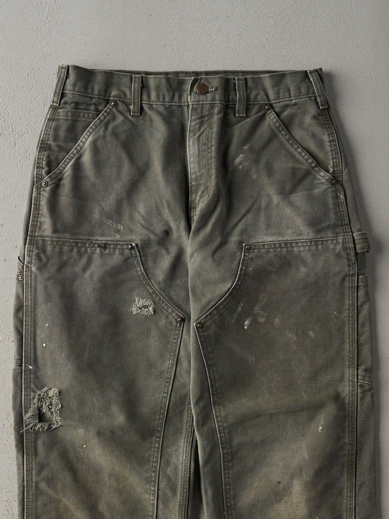 Vintage Y2K Olive Green Dungaree Fit Carhartt Double Knees Carpenter Pants (30x28)