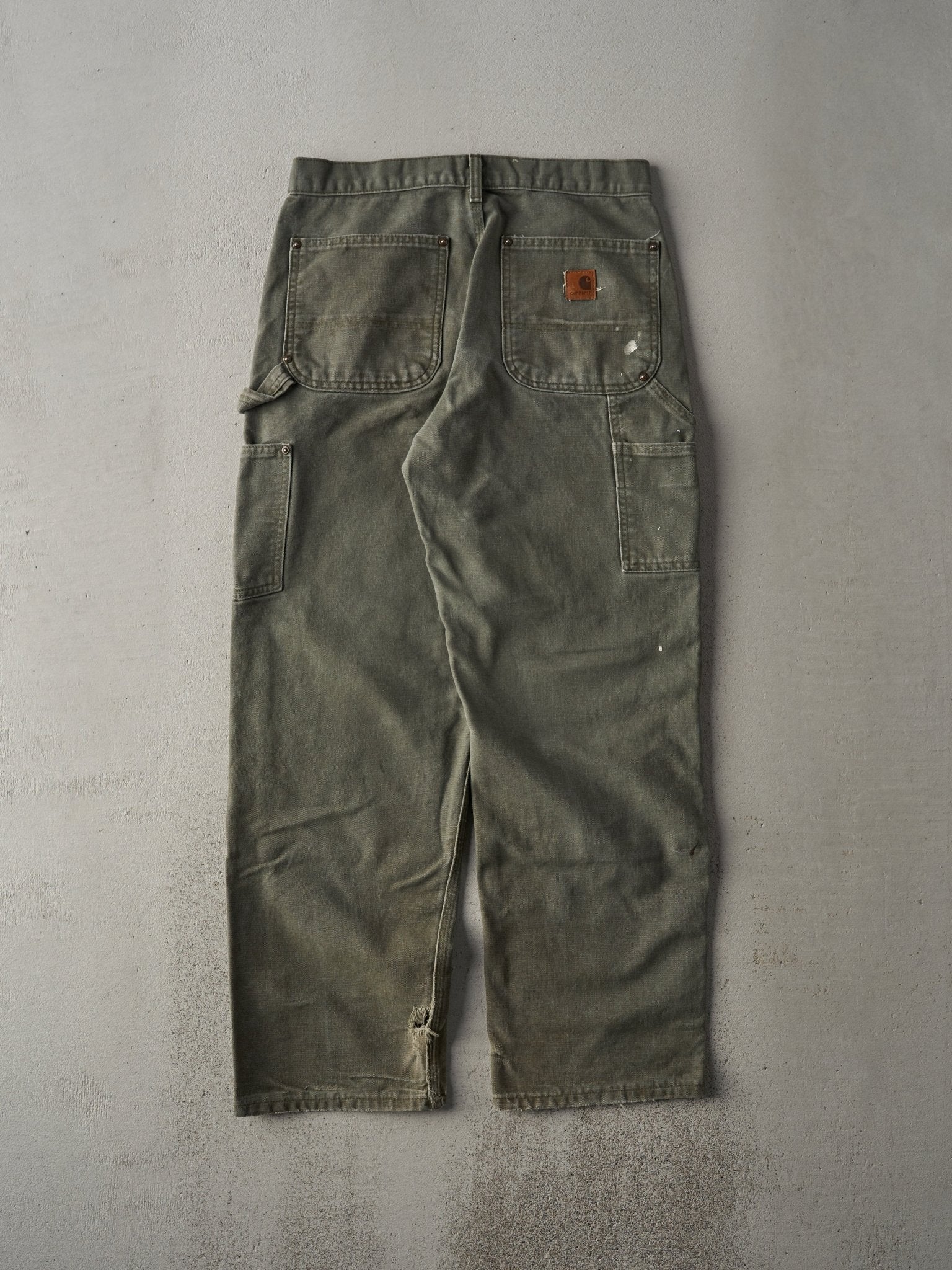 Vintage Y2K Olive Green Dungaree Fit Carhartt Double Knees Carpenter Pants (30x28)