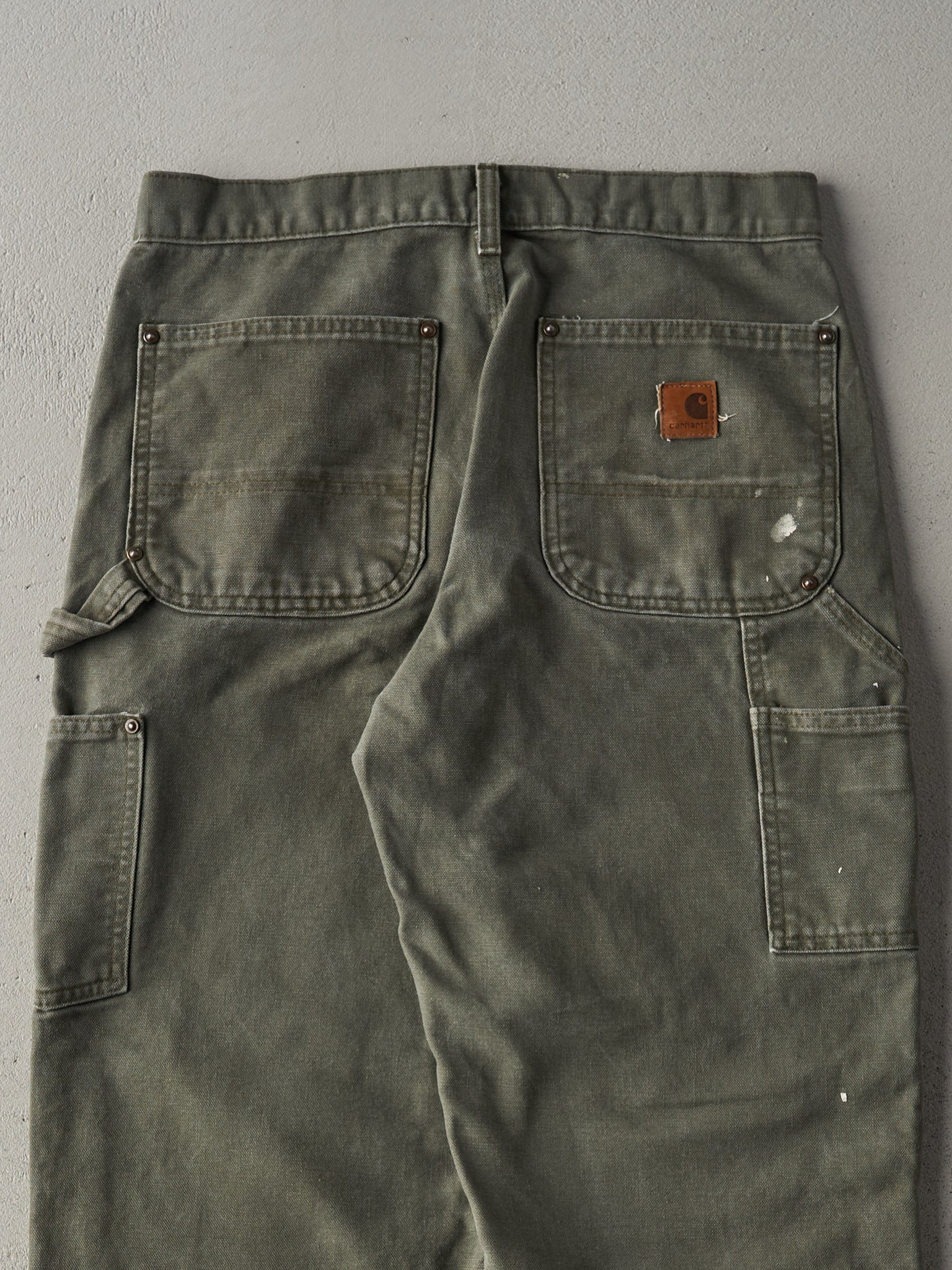 Vintage Y2K Olive Green Dungaree Fit Carhartt Double Knees Carpenter Pants (30x28)