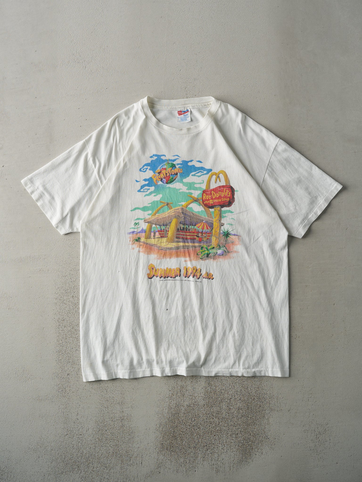 Vintage 94' White Flintstones x McDonalds Movie Promo Single Stitch Tee (L)