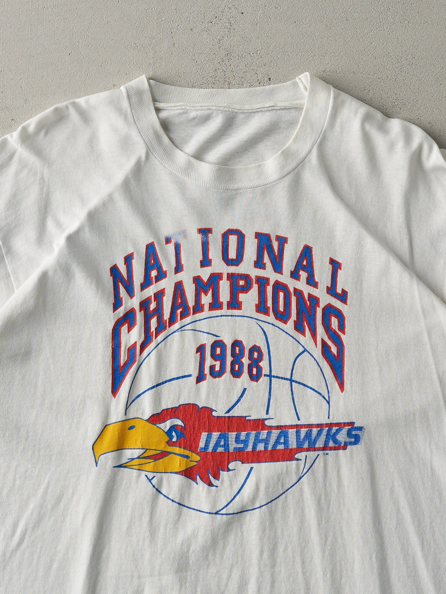 Vintage 88' White JayHawks National Champions Single Stitch Tee (M/L)