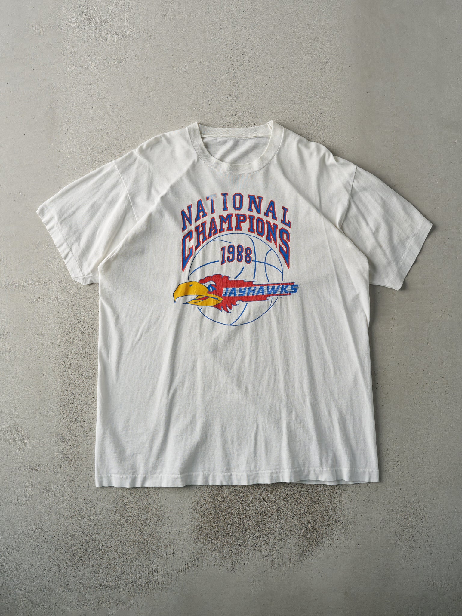 Vintage 88' White JayHawks National Champions Single Stitch Tee (M/L)