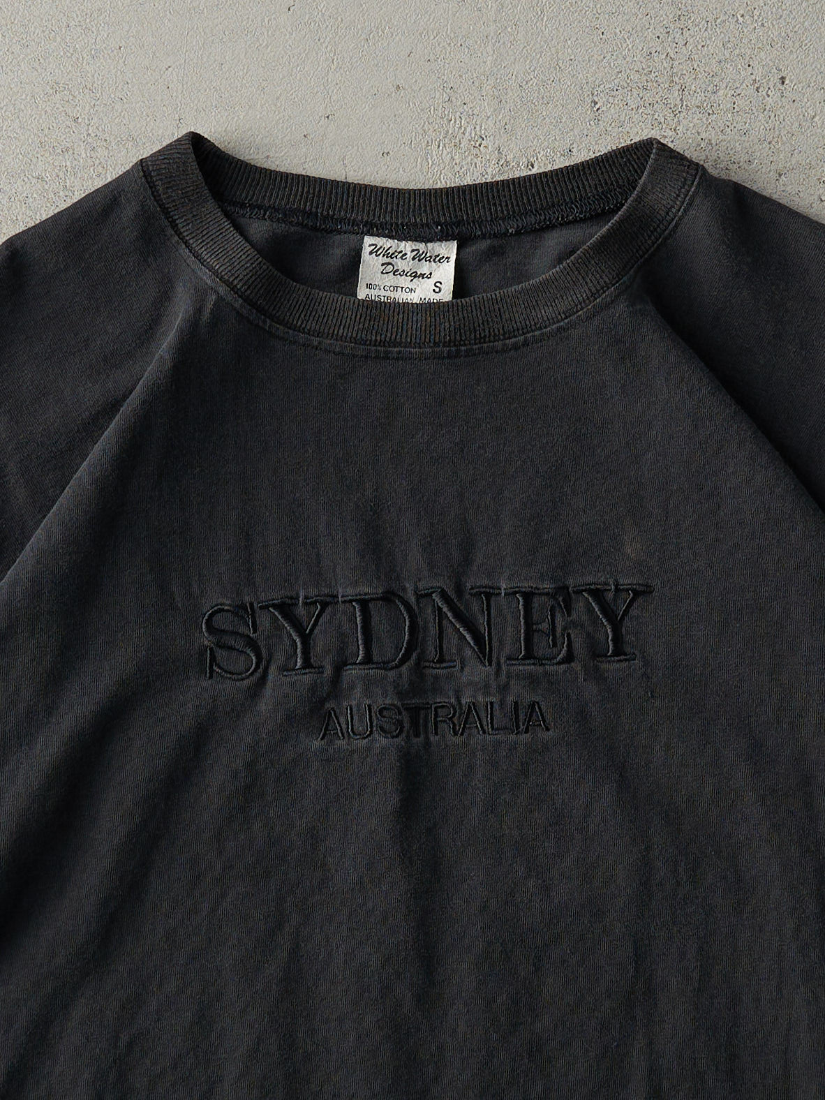 Vintage 90s Black Sydney Australia Embroidered Boxy Tee (S/M)