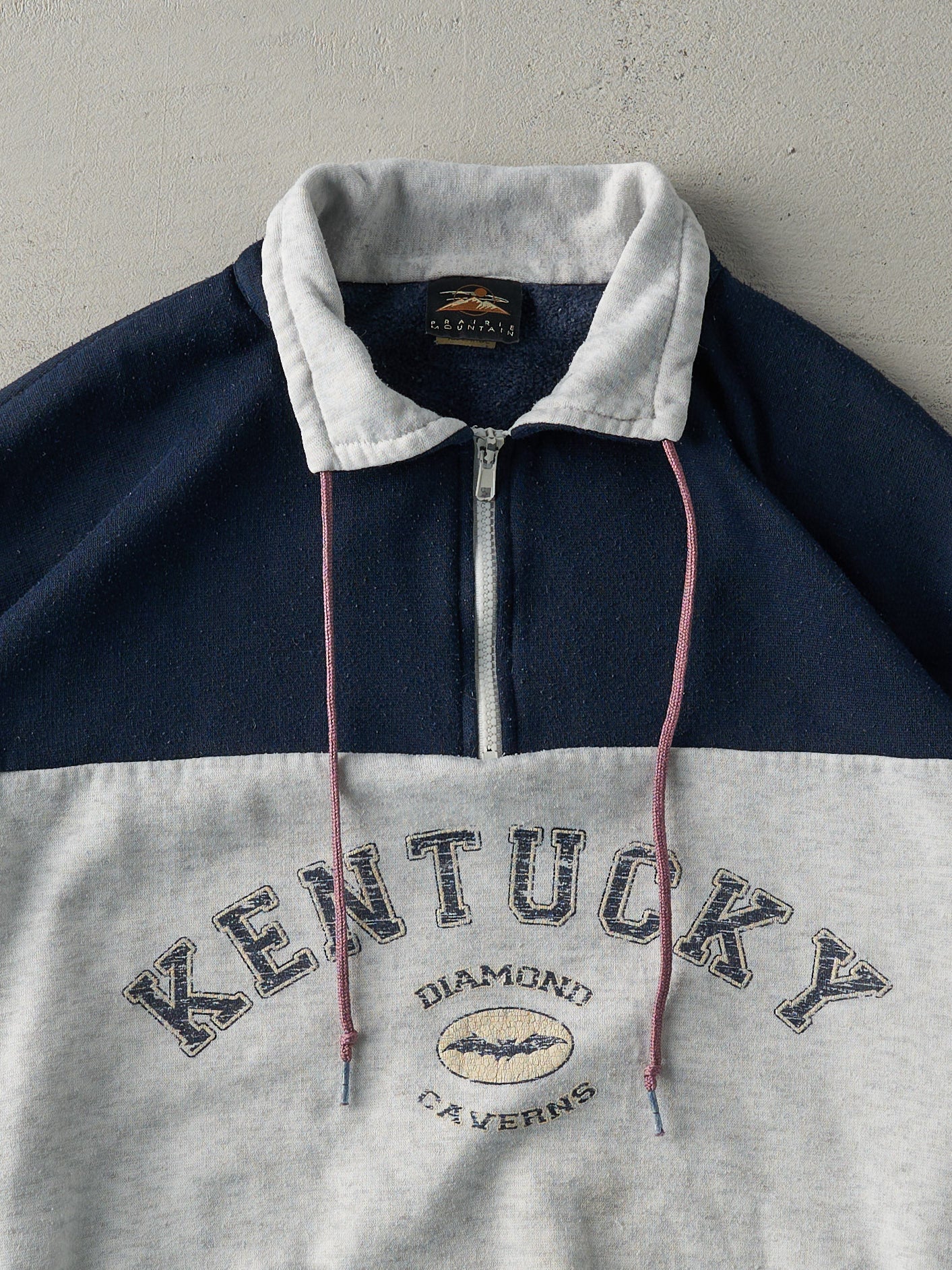 Vintage 90s Heather Grey & Navy Kentucky Quarter Zip Boxy Crewneck (XL)