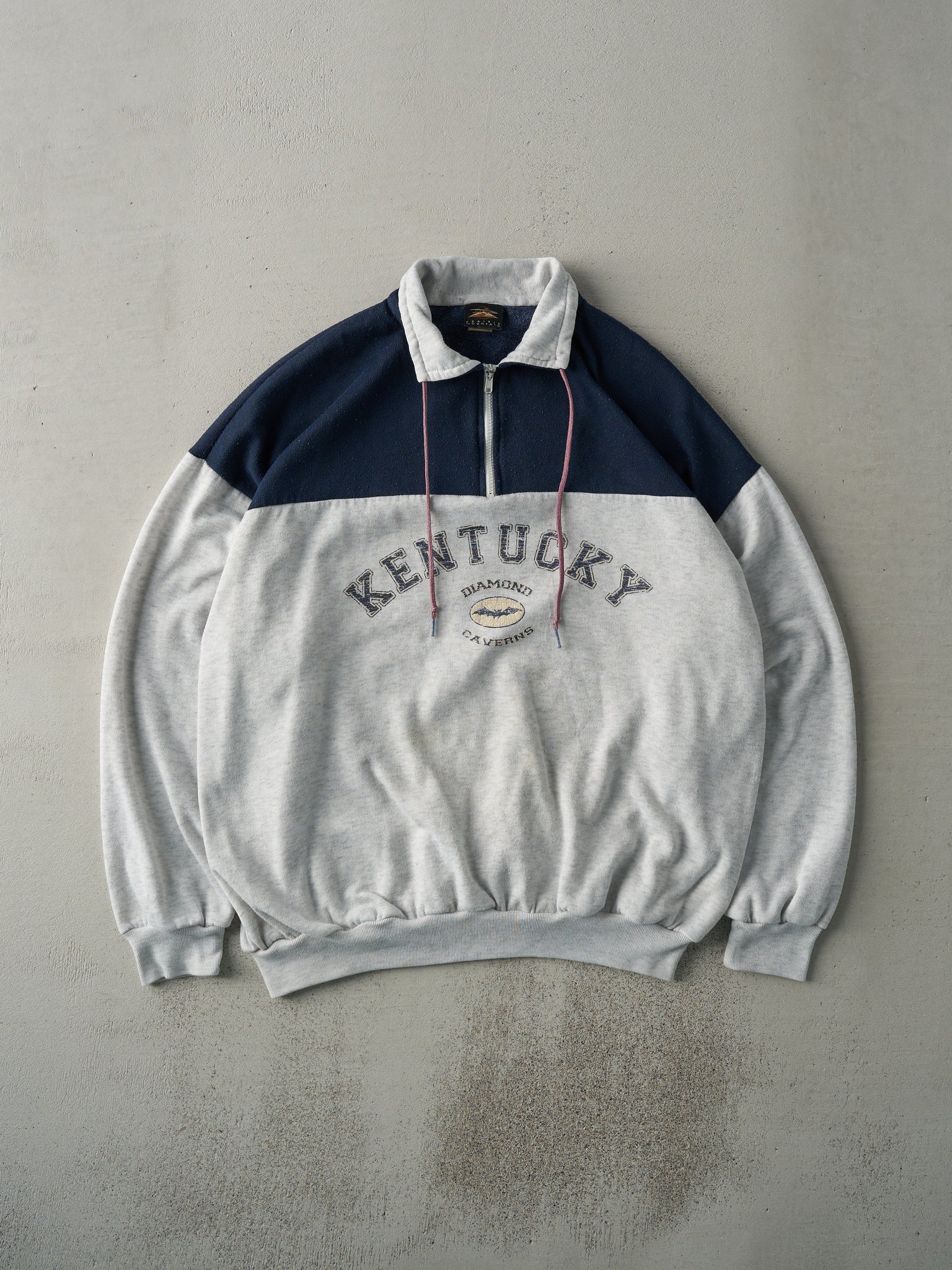 Vintage 90s Heather Grey & Navy Kentucky Quarter Zip Boxy Crewneck (XL)