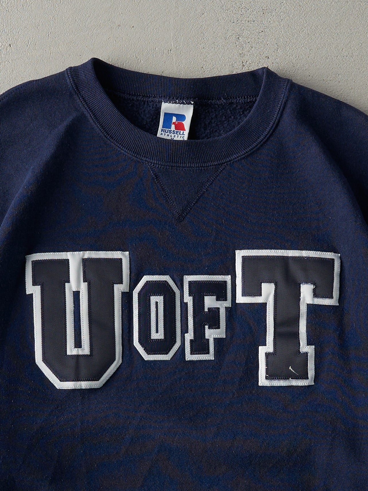 Vintage 90s RARE Navy Russell Athletics U of T Patch Crewneck (M)