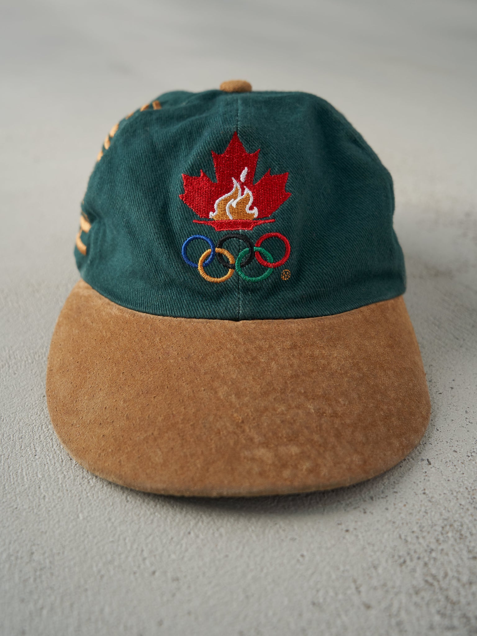 Vintage 96' Forest Green Team Canada Olympics Leather Strap Back Hat