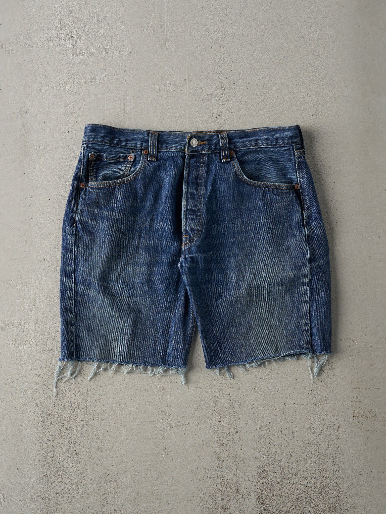Vintage 90s Dark Wash Levi's 501 Straight Fit Cut Off Jean Shorts (34x8)