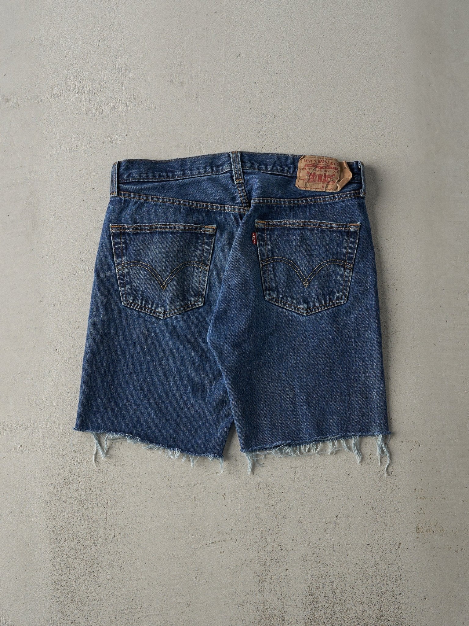 Vintage 90s Dark Wash Levi's 501 Straight Fit Cut Off Jean Shorts (34x8)