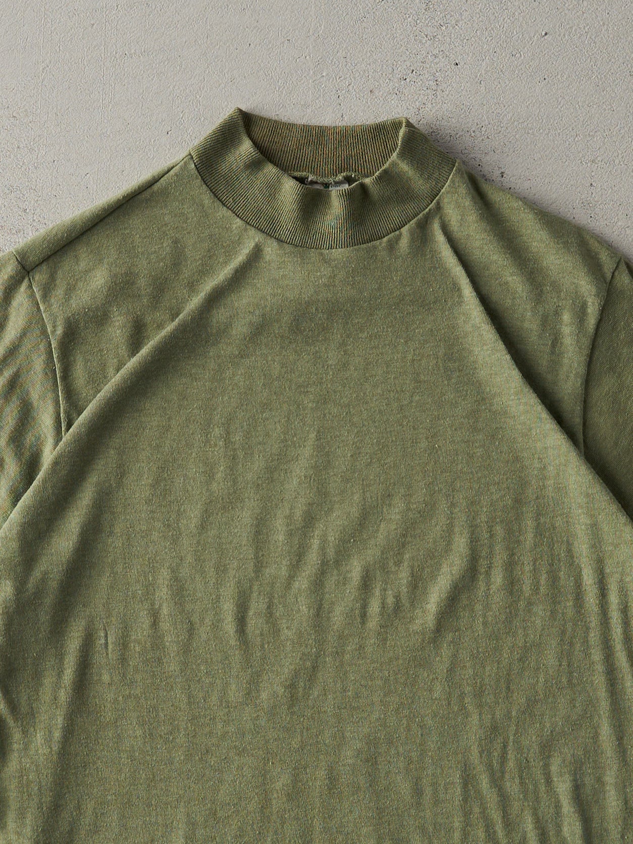 Vintage 80s Army Green Mock Neck Blank Single Stitch Tee (S)