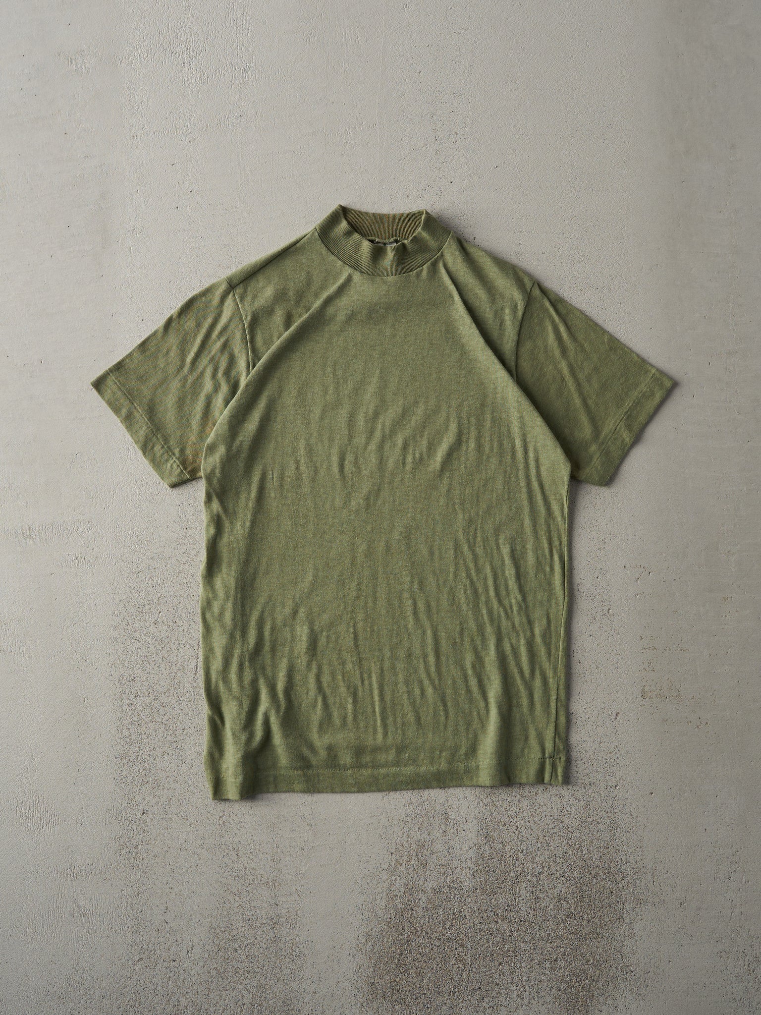 Vintage 80s Army Green Mock Neck Blank Single Stitch Tee (S)