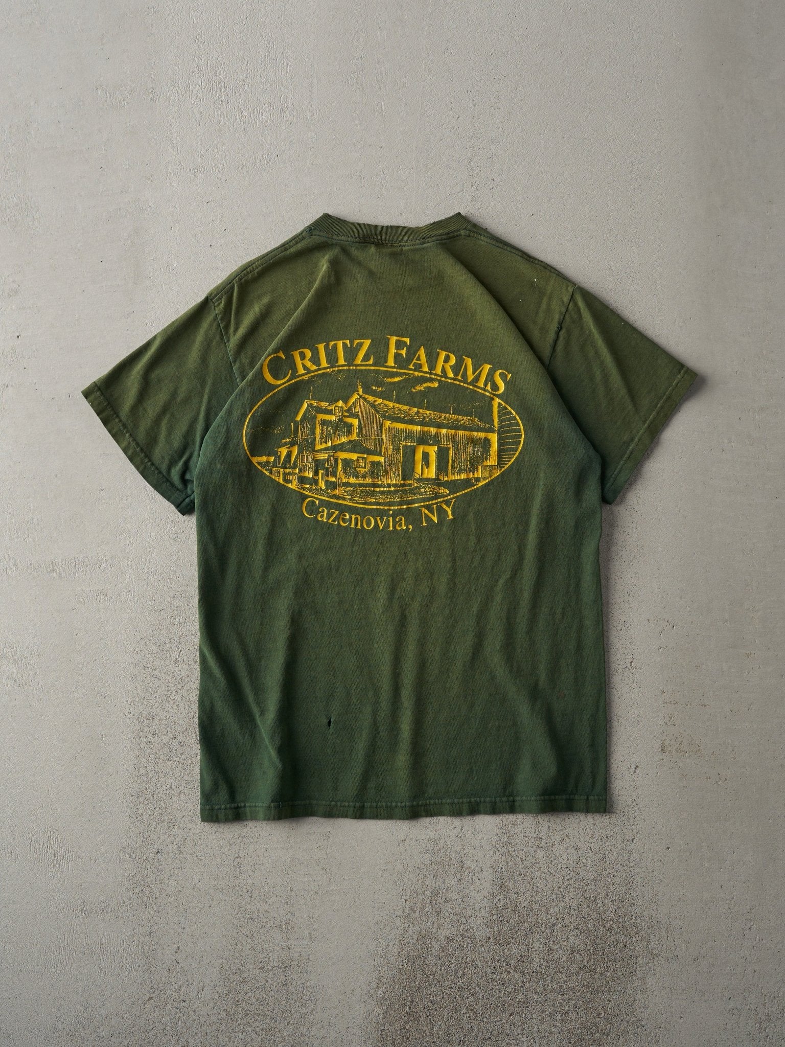 Vintage Y2K Forest Green Sun Faded Critz Farms Tee (S)