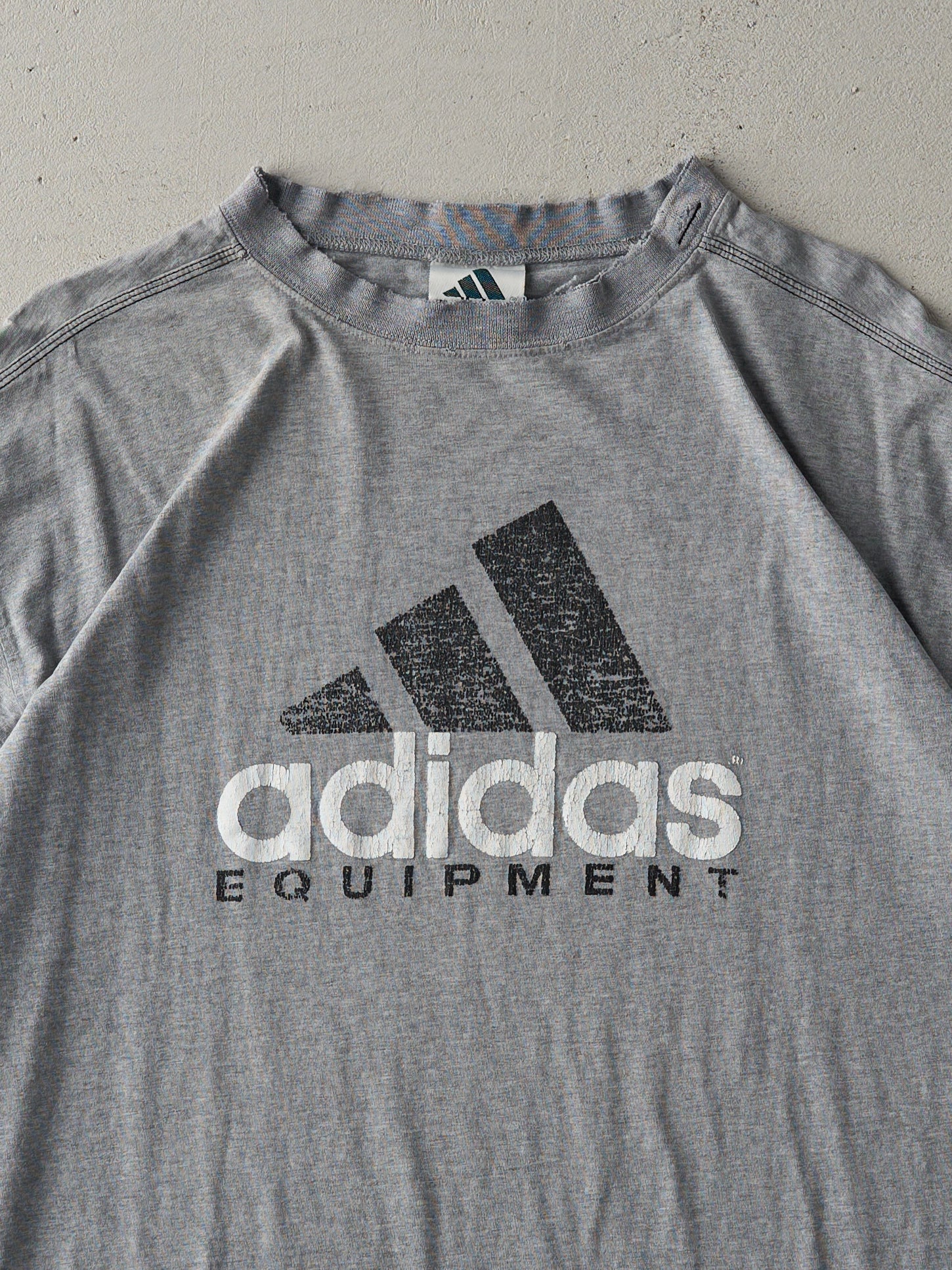 Vintage 90s Light Grey Adidas Equipment Logo Tee (L)