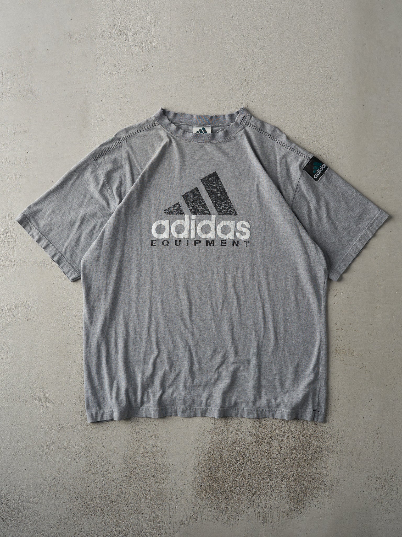 Vintage 90s Light Grey Adidas Equipment Logo Tee (L)