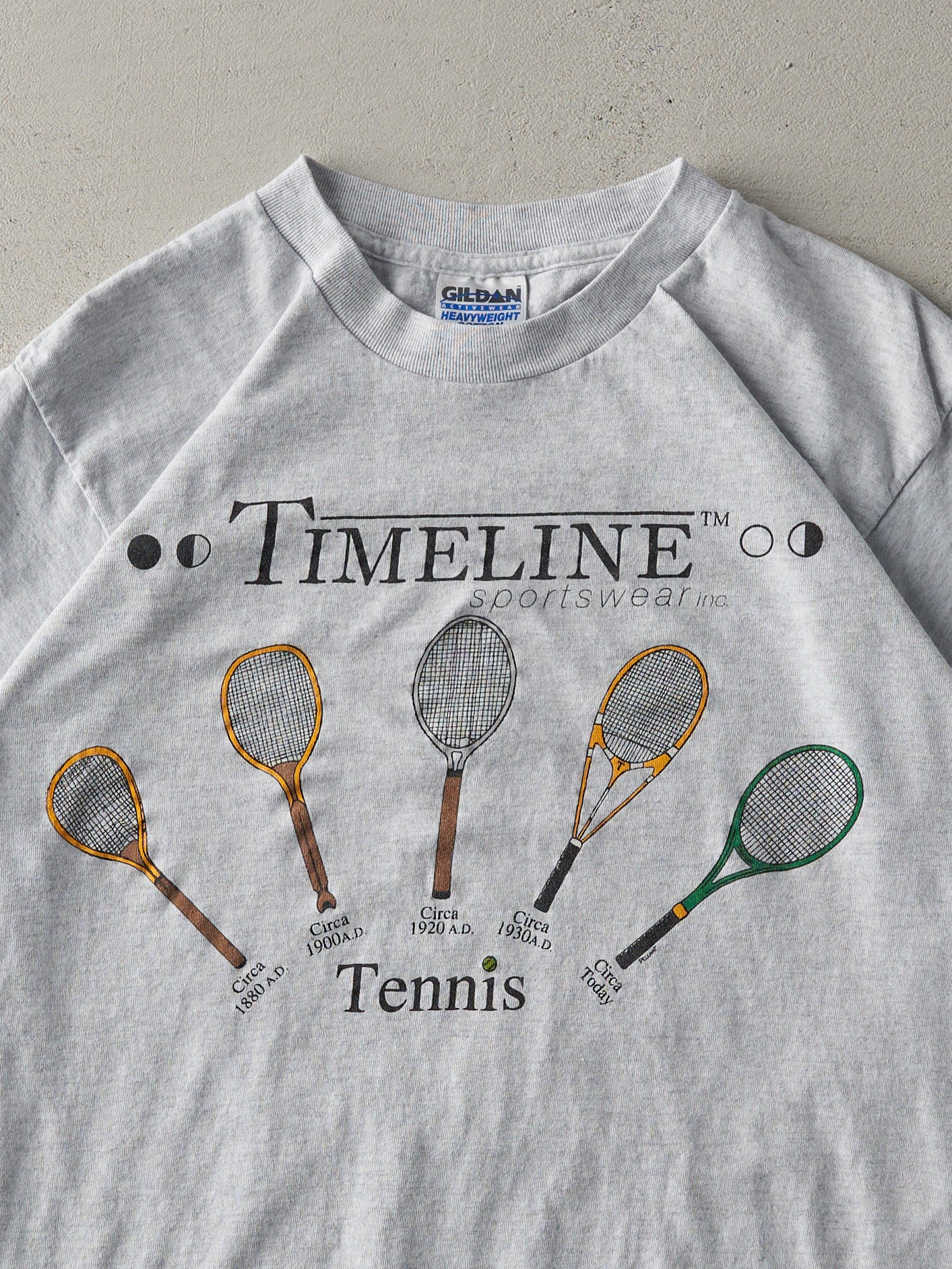 Vintage 90s Heather Grey Timeline Tennis Tee (M)