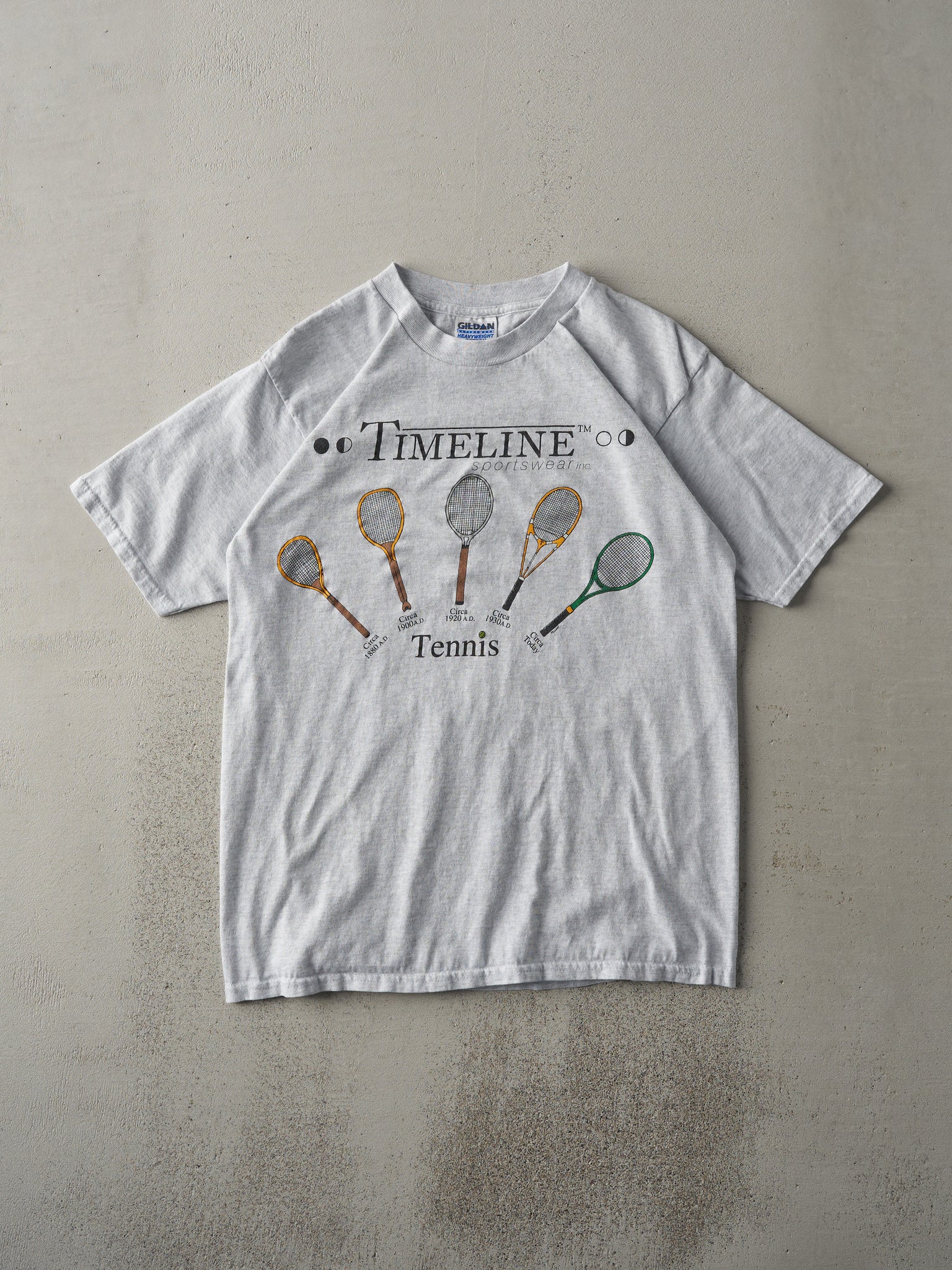 Vintage 90s Heather Grey Timeline Tennis Tee (M)