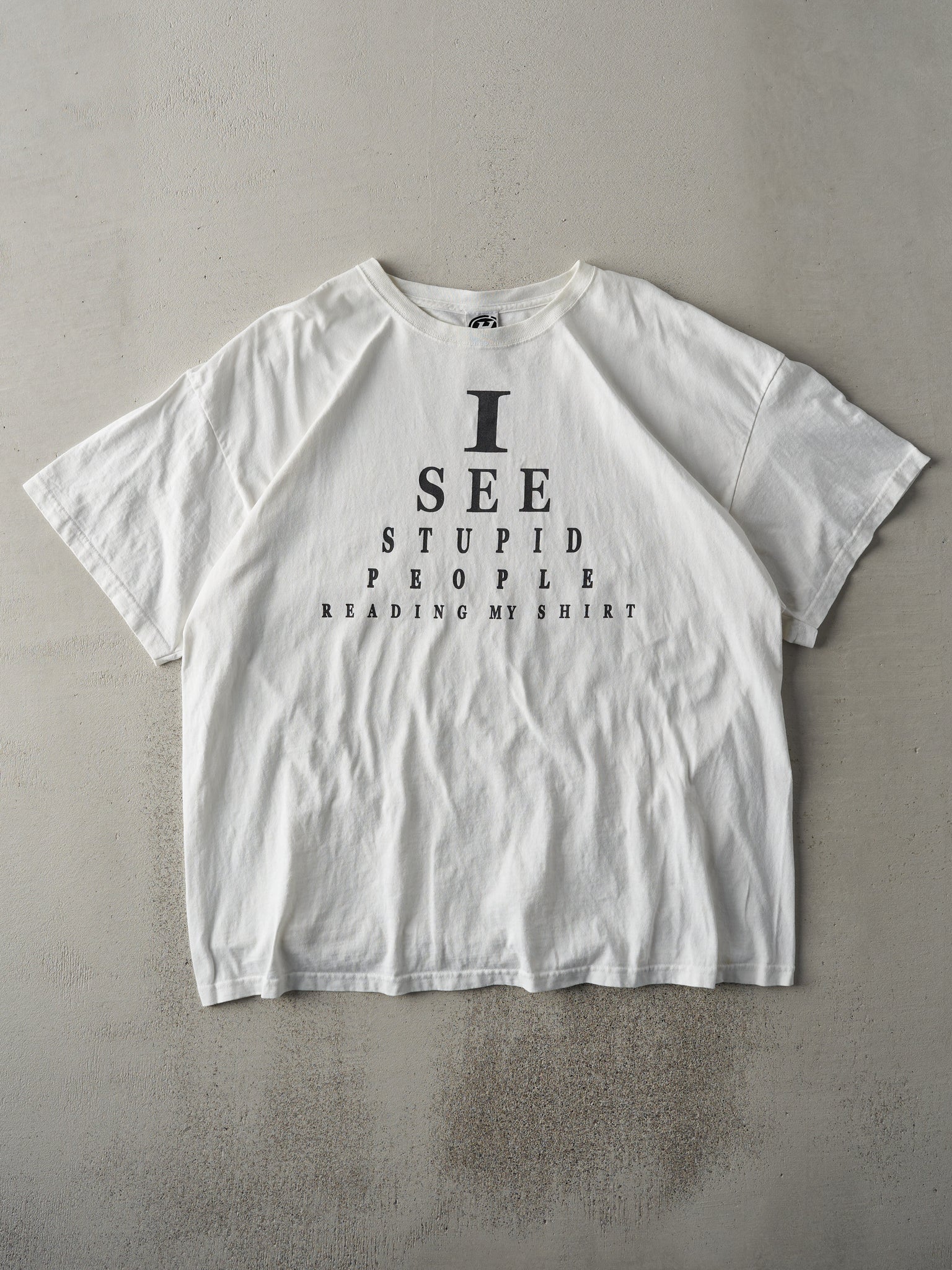 Vintage Y2K White "I See Stupid People" Tee (L)