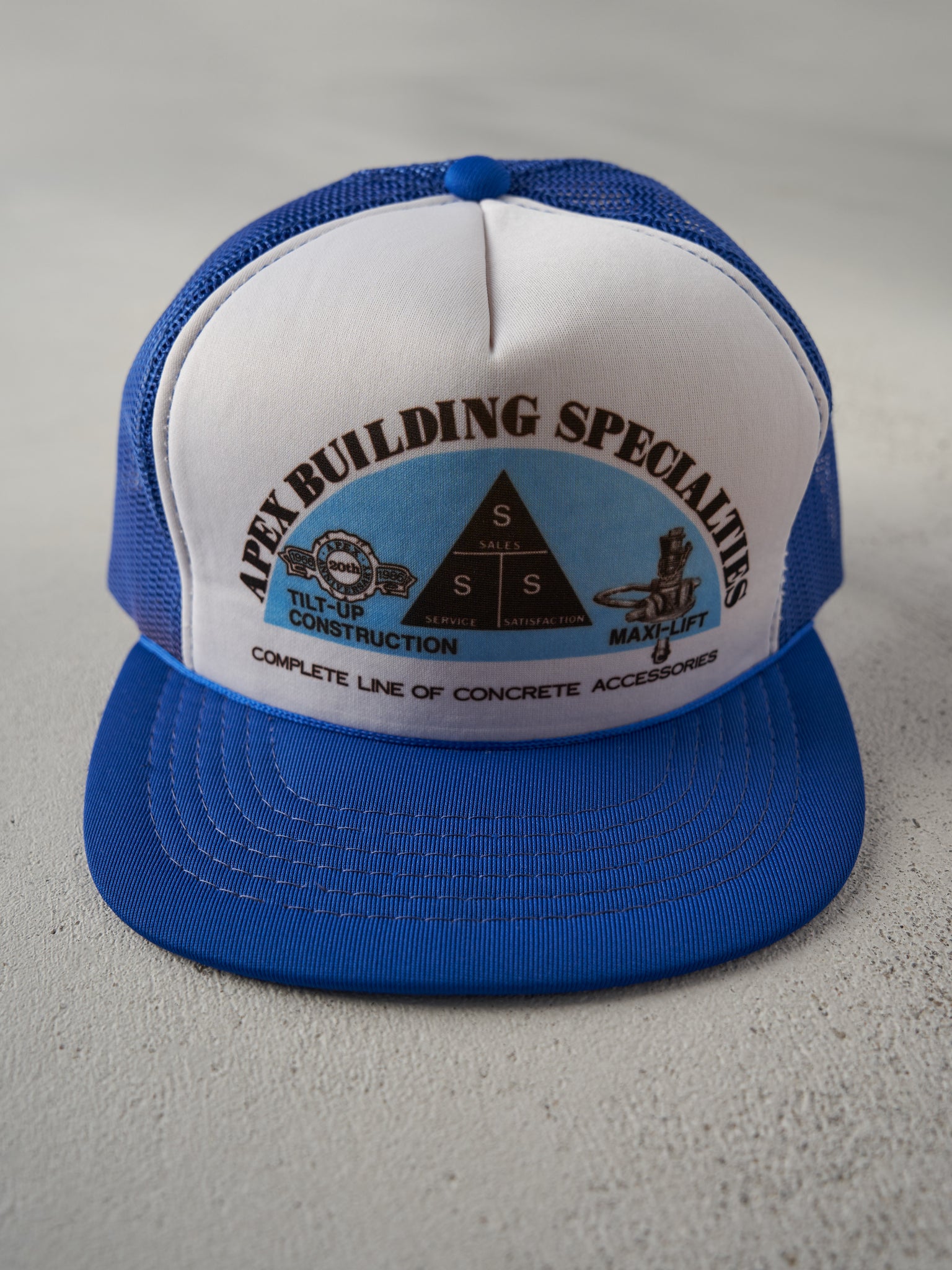 Vintage 80s Blue Apex Building Specialties Foam Trucker Hat