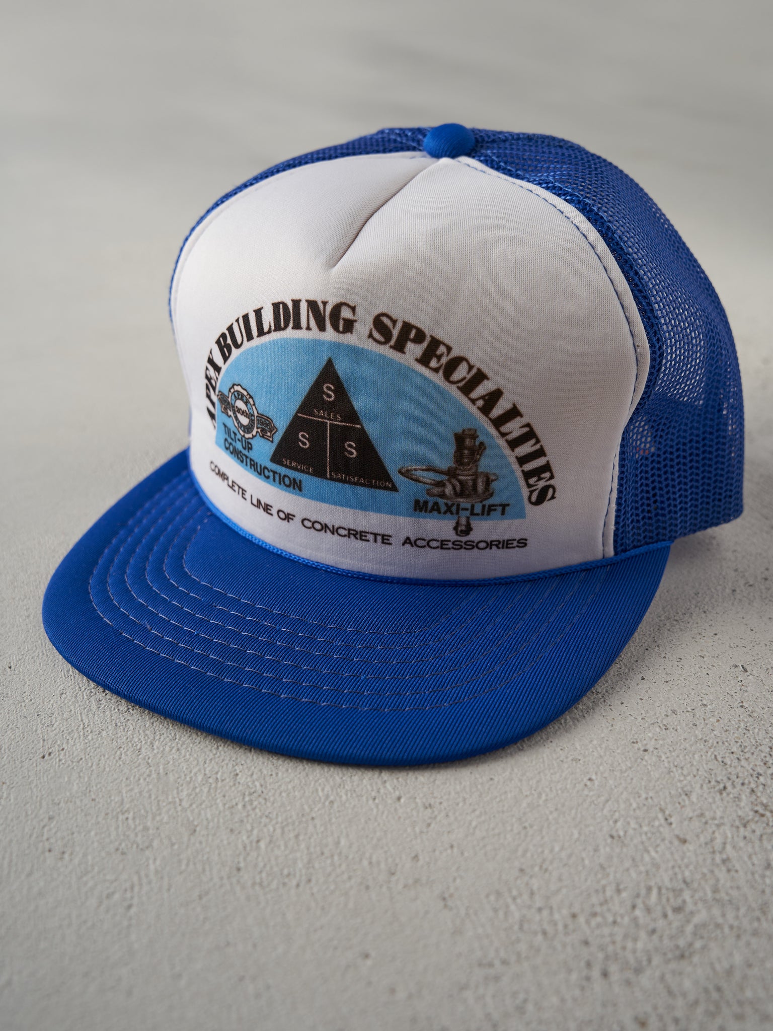 Vintage 80s Blue Apex Building Specialties Foam Trucker Hat