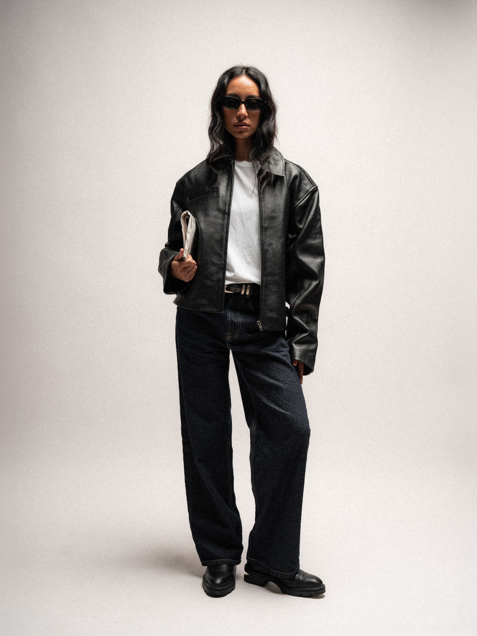 Everyday Boxy Leather Jacket - Solid Black