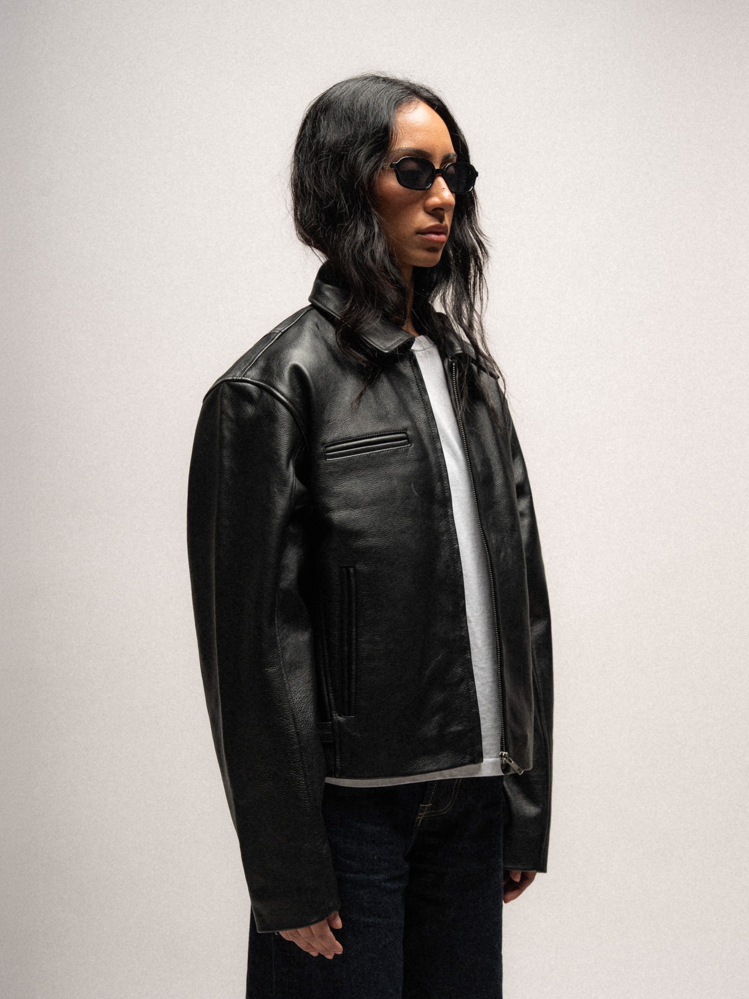 Everyday Boxy Leather Jacket - Solid Black