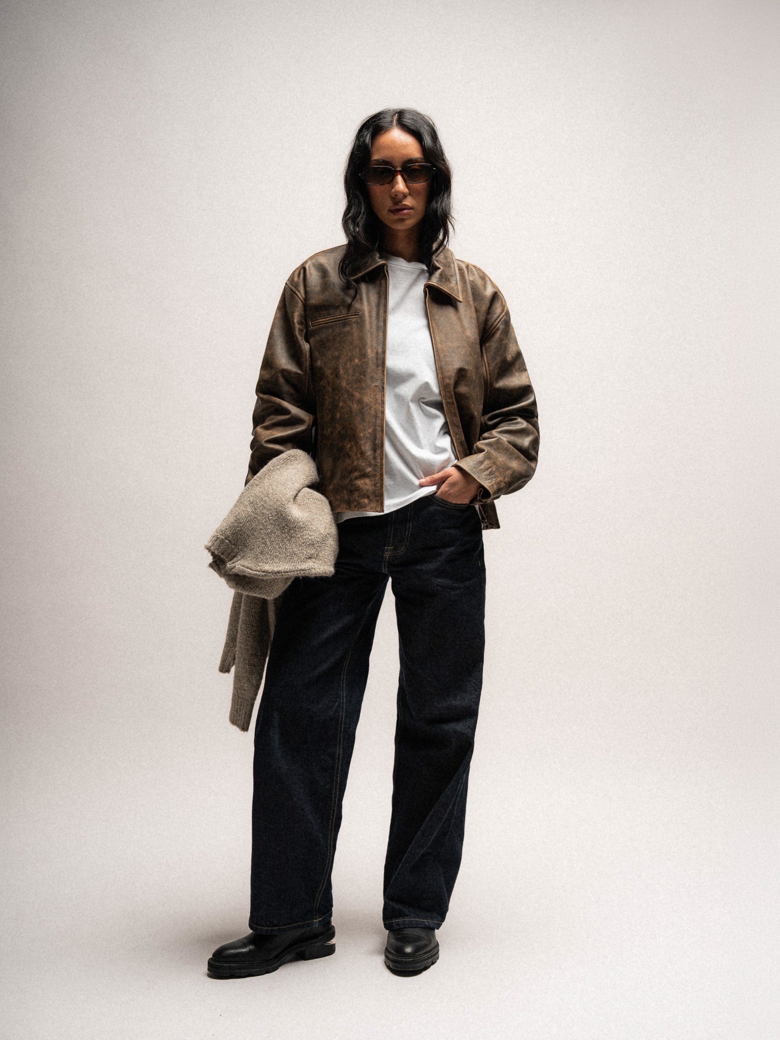 Everyday Boxy Leather Jacket - Brown