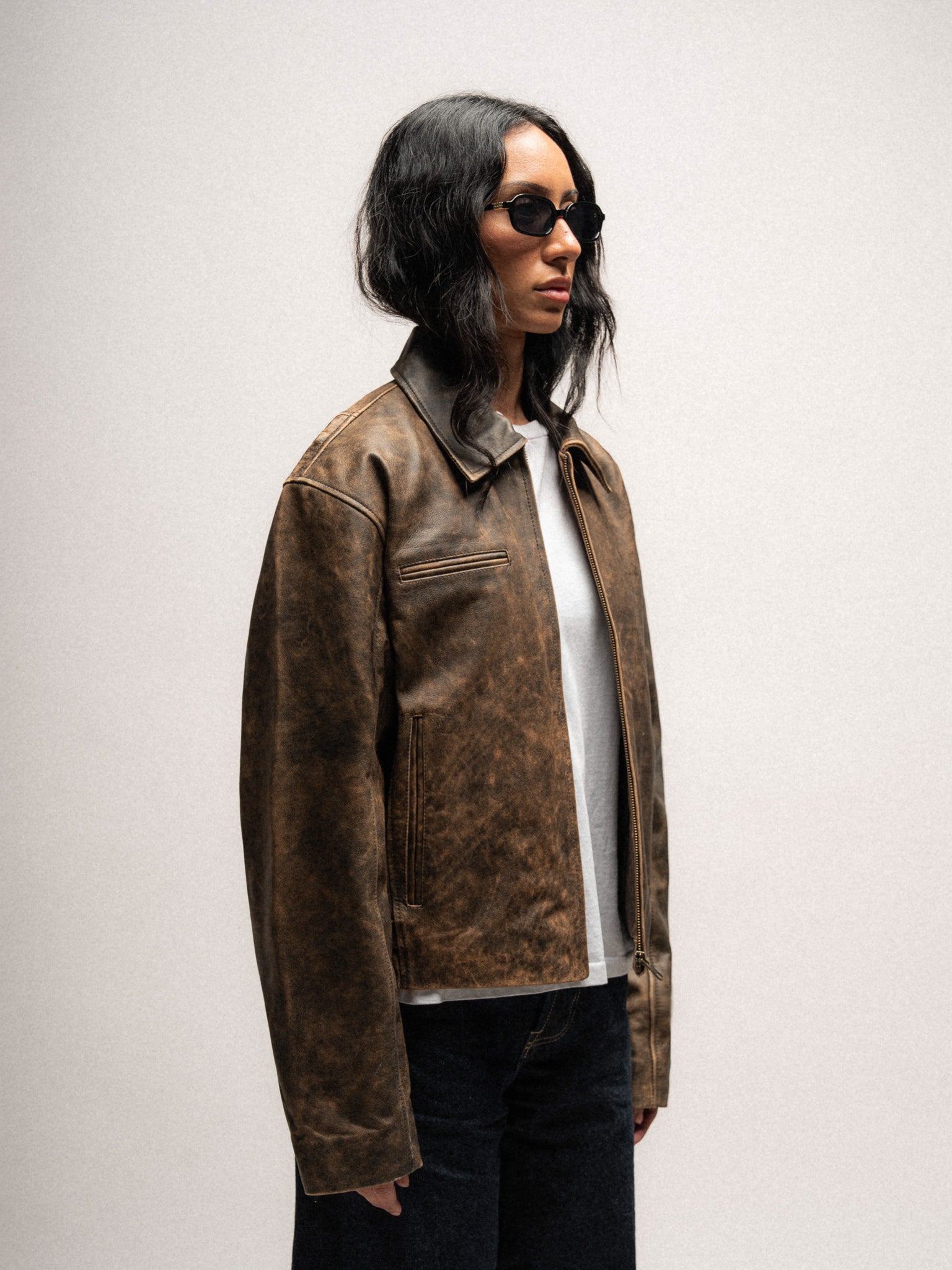 Everyday Boxy Leather Jacket - Brown