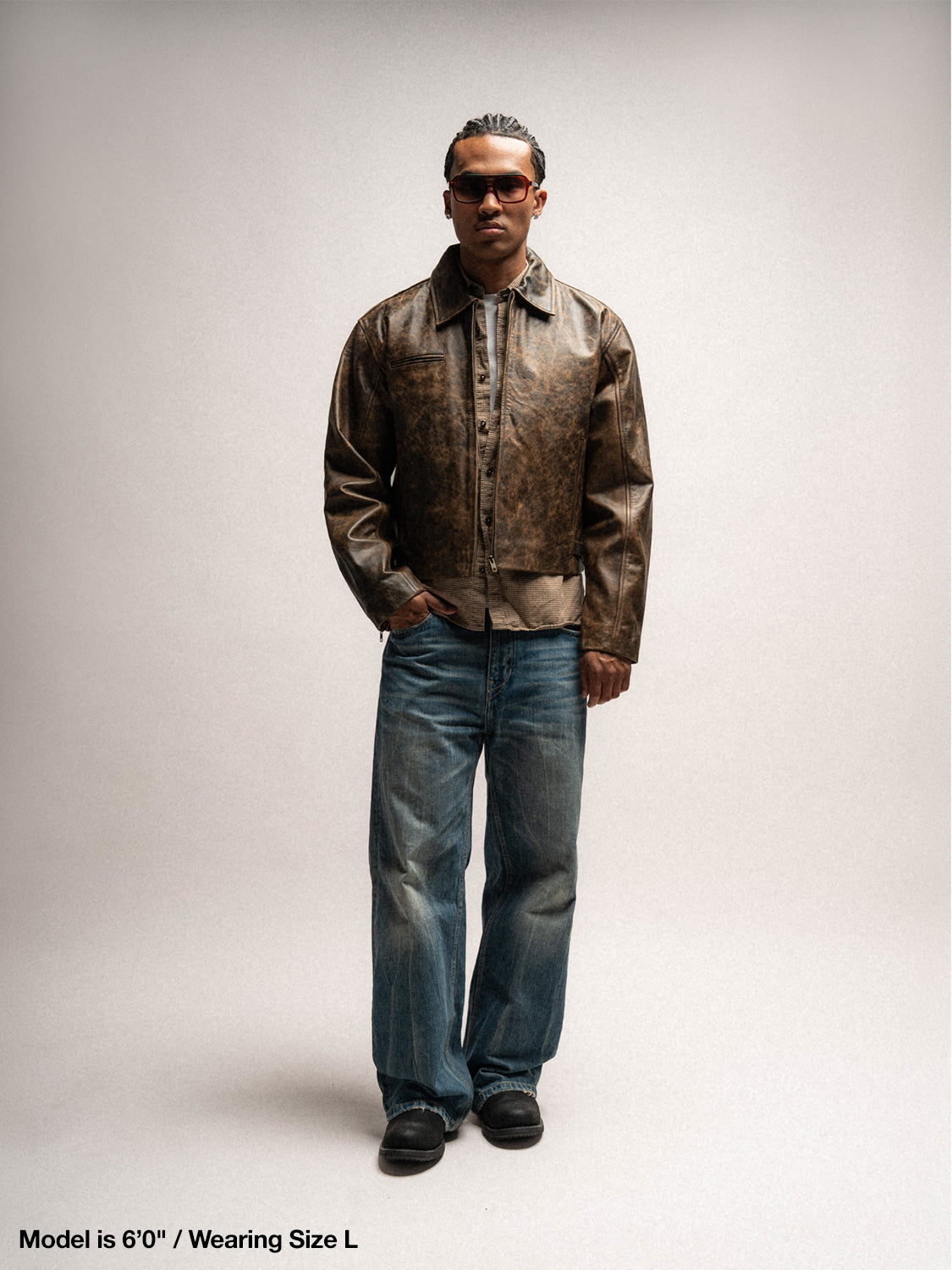 Everyday Boxy Leather Jacket - Brown