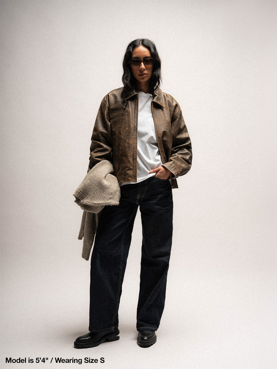 Everyday Boxy Leather Jacket - Brown