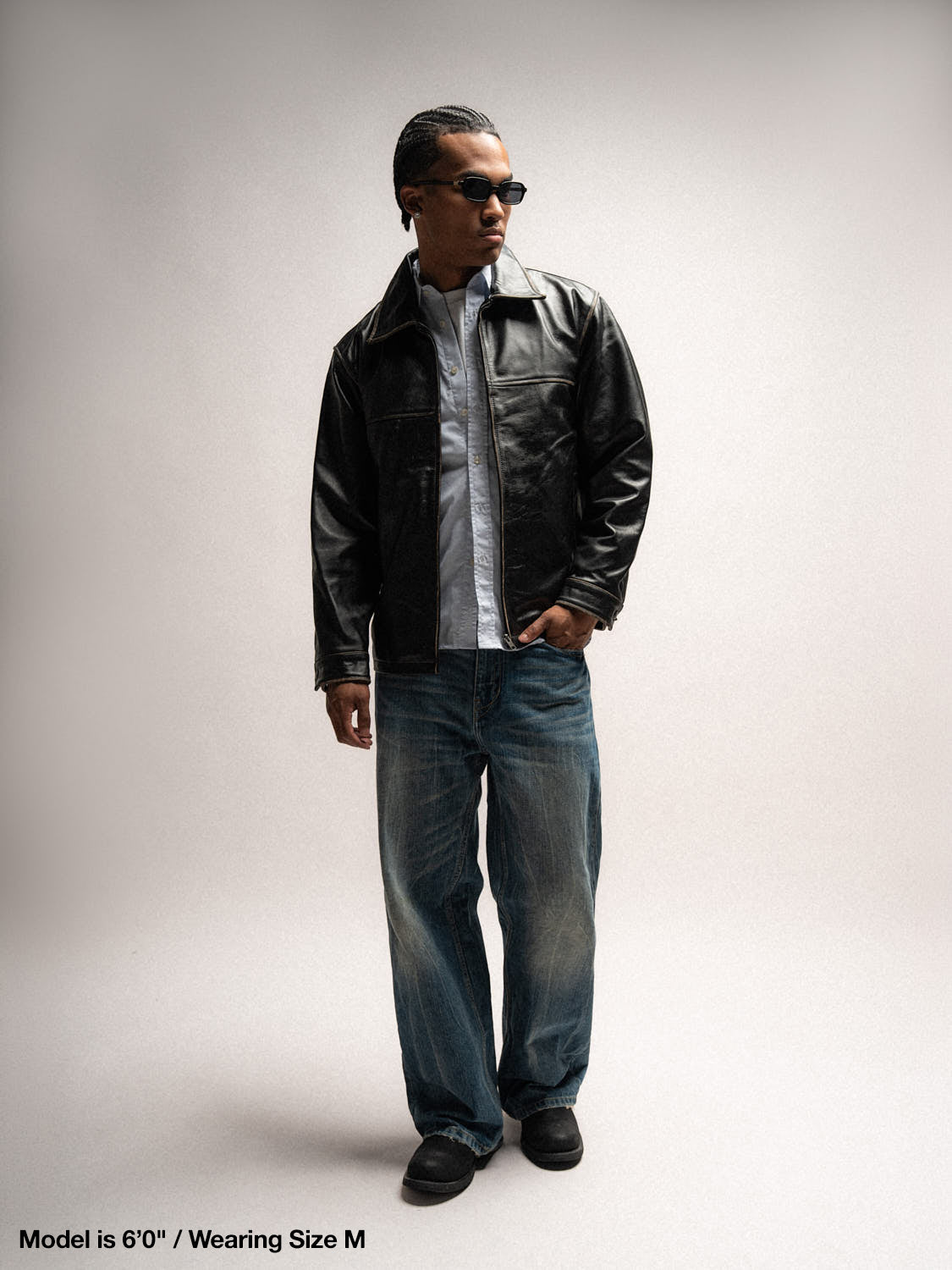 The 90s Cut Leather Jacket - Solid Black