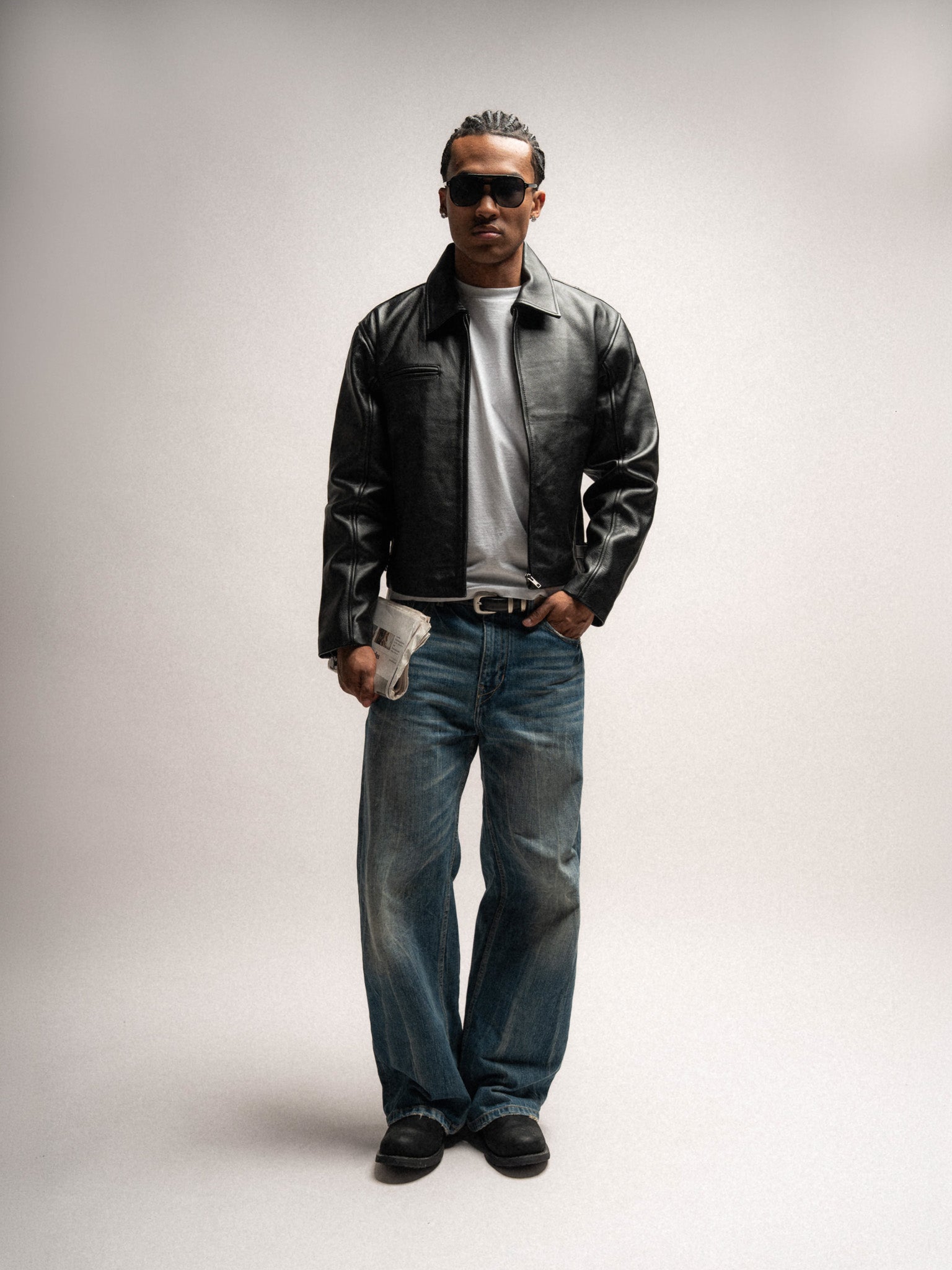 Everyday Boxy Leather Jacket - Solid Black