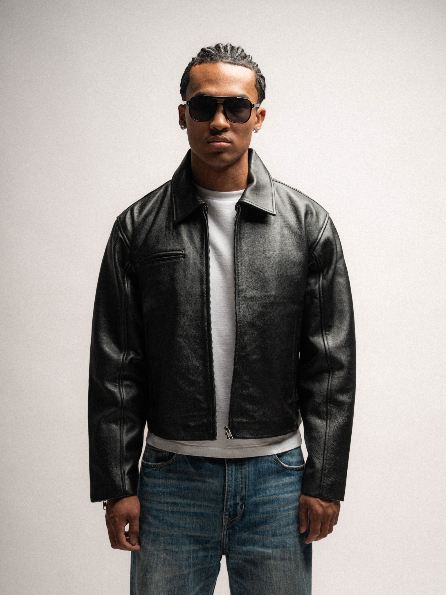 Everyday Boxy Leather Jacket - Solid Black