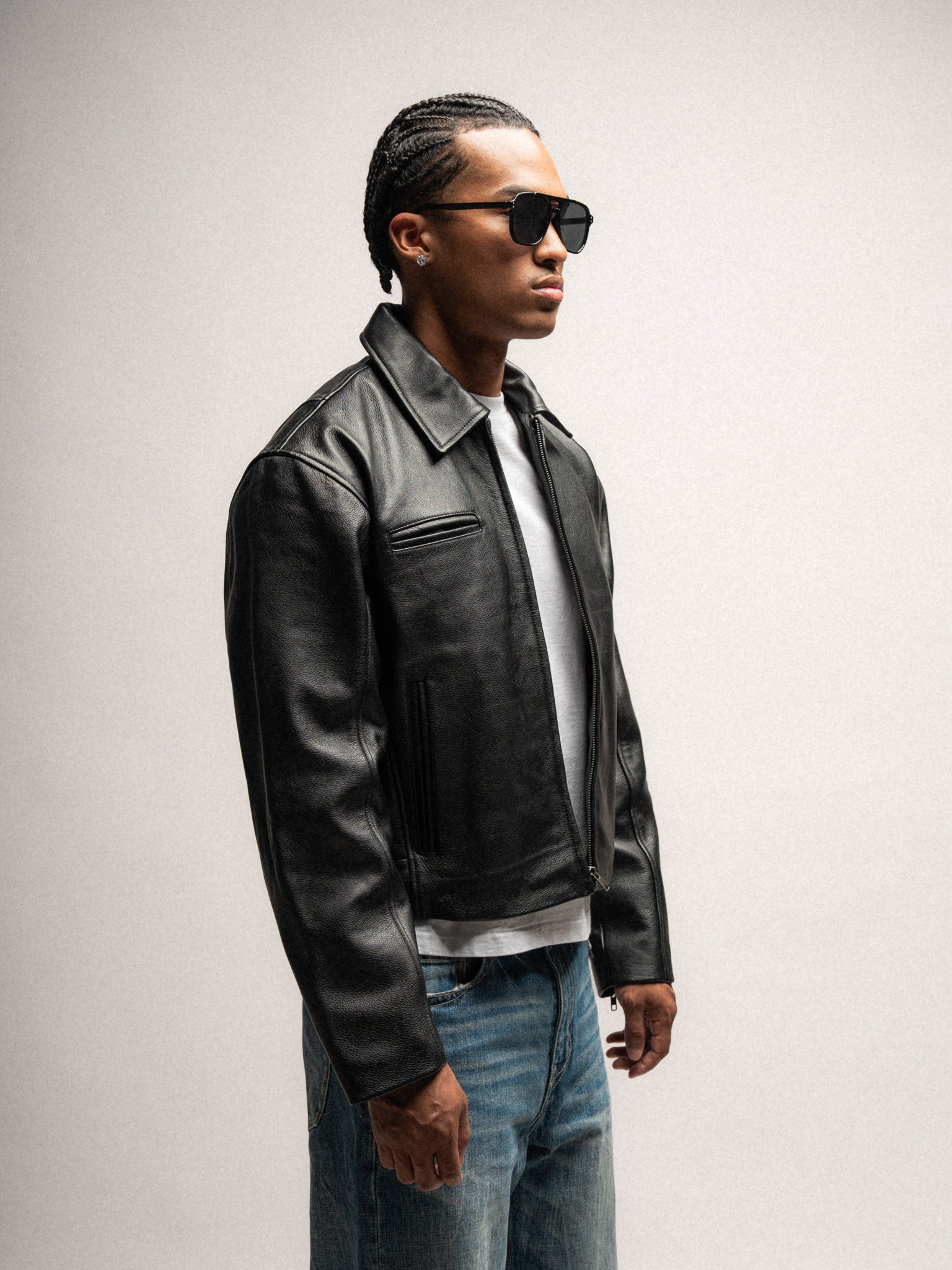 Everyday Boxy Leather Jacket - Solid Black