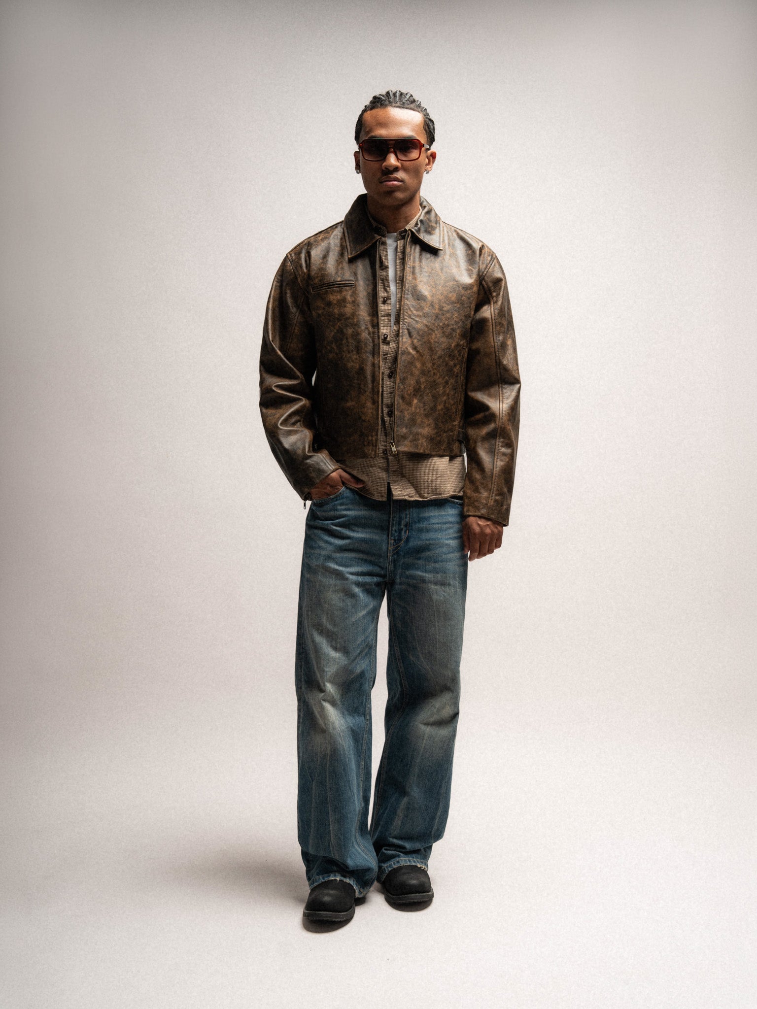 Everyday Boxy Leather Jacket - Brown