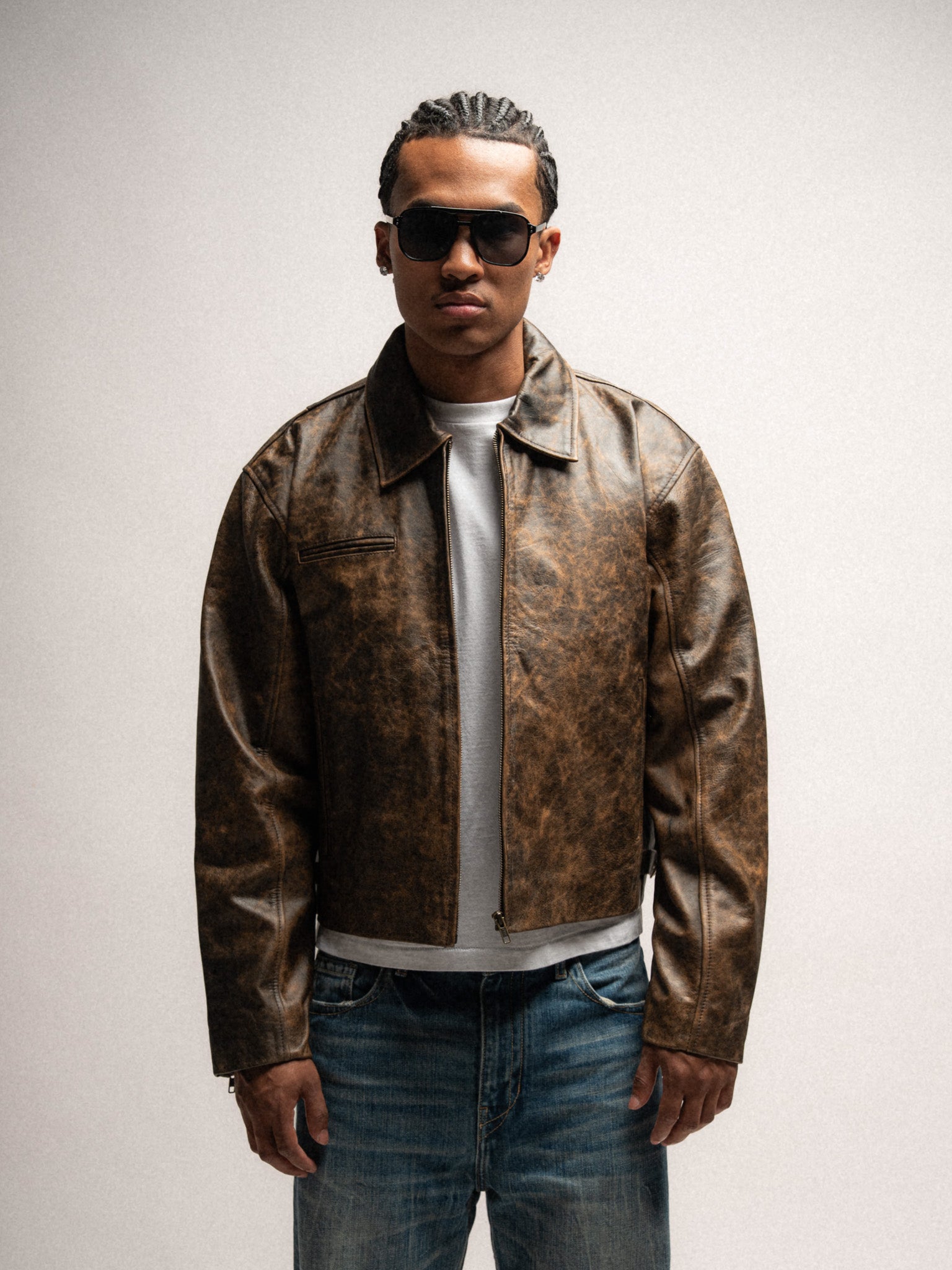 Everyday Boxy Leather Jacket - Brown