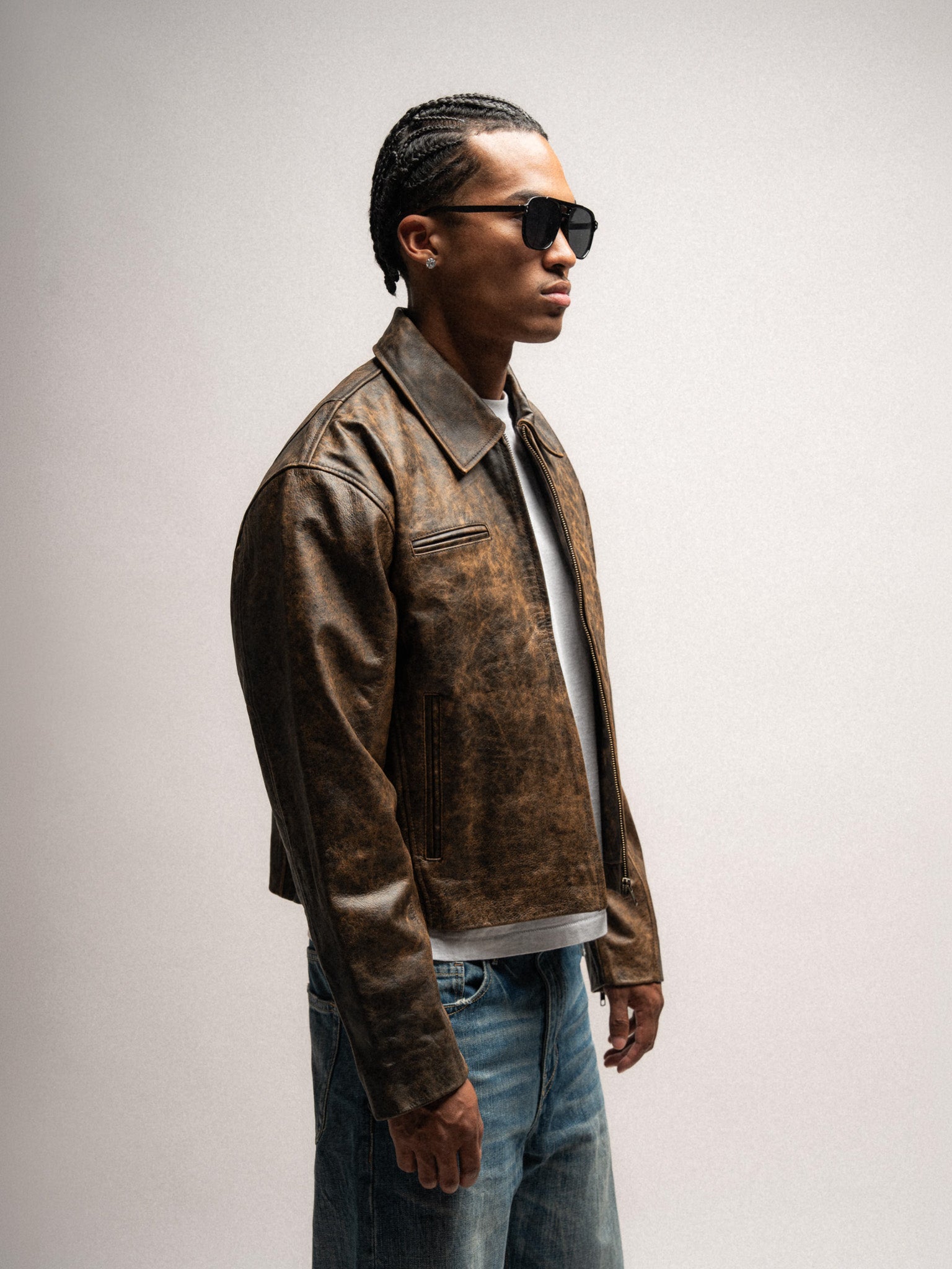 Everyday Boxy Leather Jacket - Brown