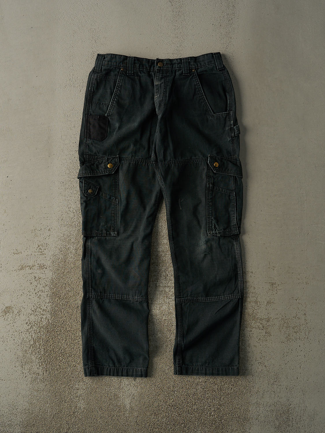 Vintage Y2K Faded Black Carhartt Double Knee Cargo Utility Pants (32x32)