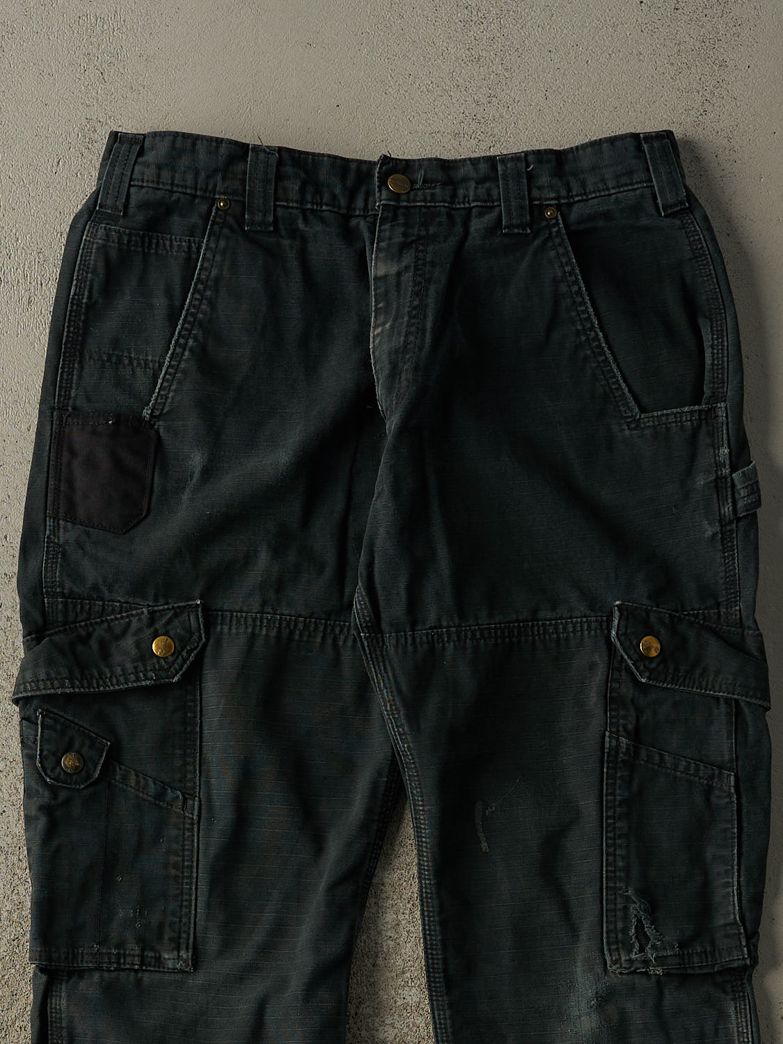 Vintage Y2K Faded Black Carhartt Double Knee Cargo Utility Pants (32x32)