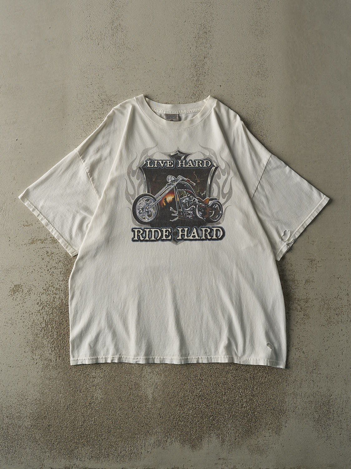 Vintage 90s White "Live Hard Ride Hard" Biker Tee (XL/XXL)